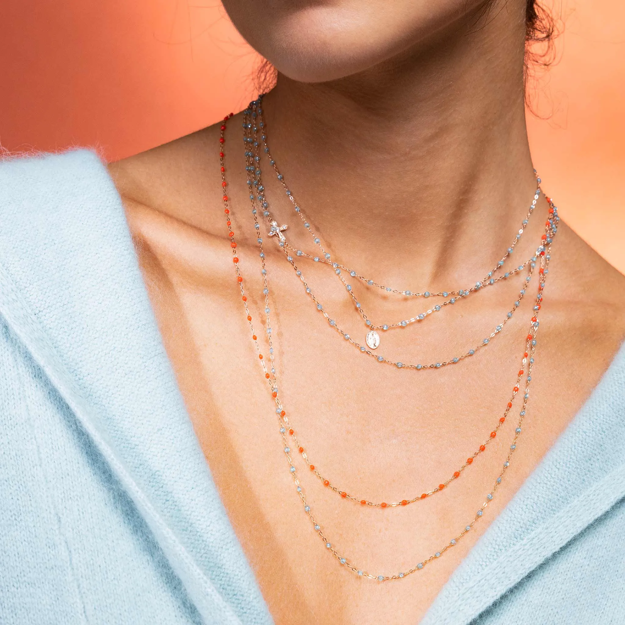 Classic Gigi Aqua necklace, Rose Gold, 19.7"