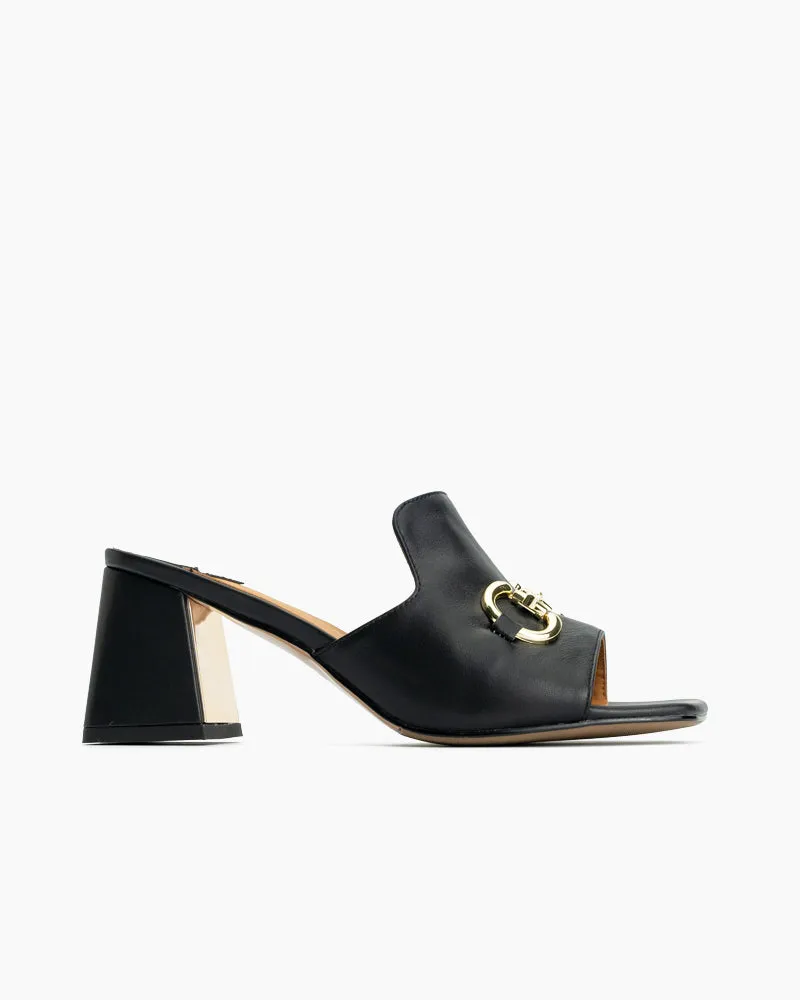 Classic Metal Buckle Mid-heel Slide Sandal