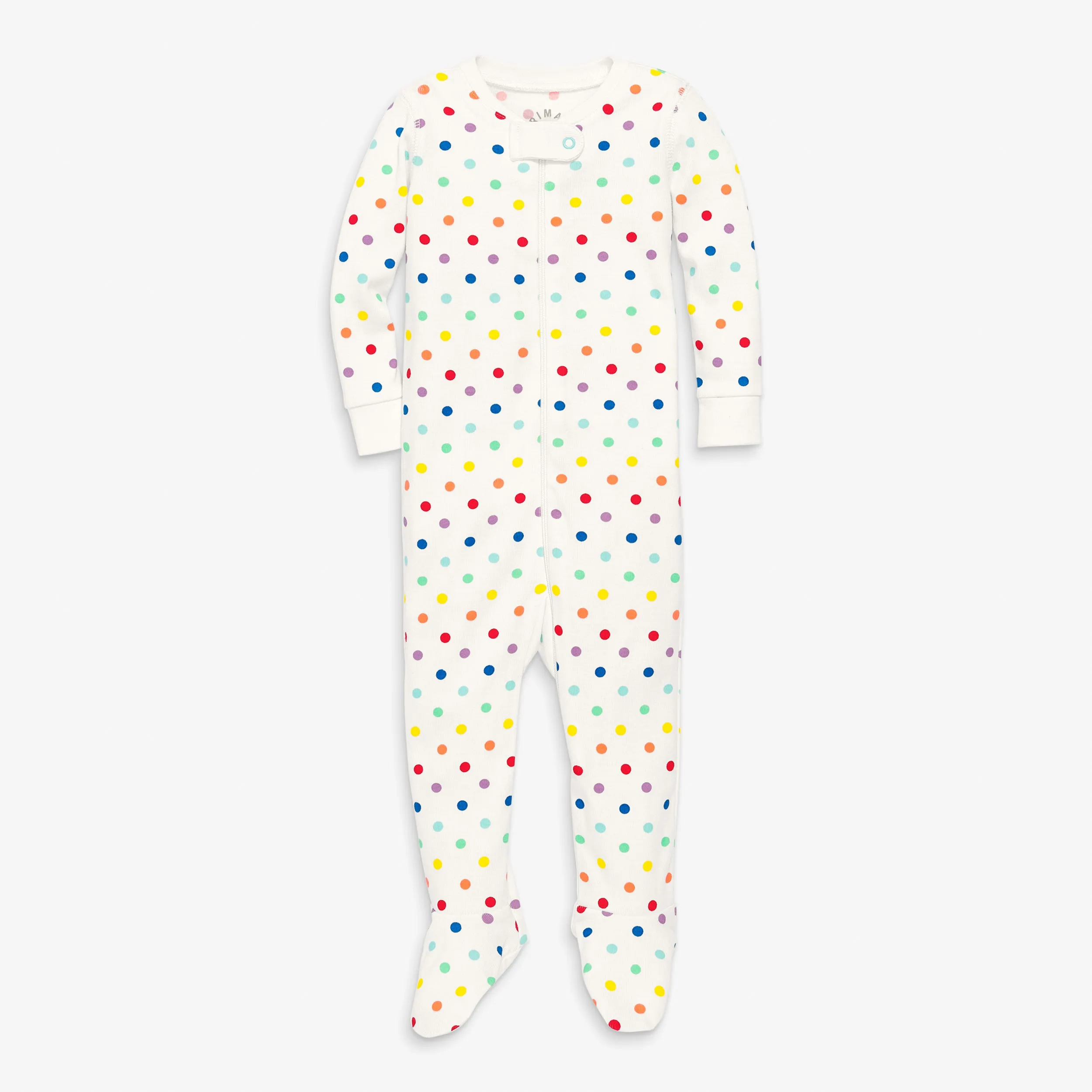 Clearance baby organic zip footie in mini rainbow dot