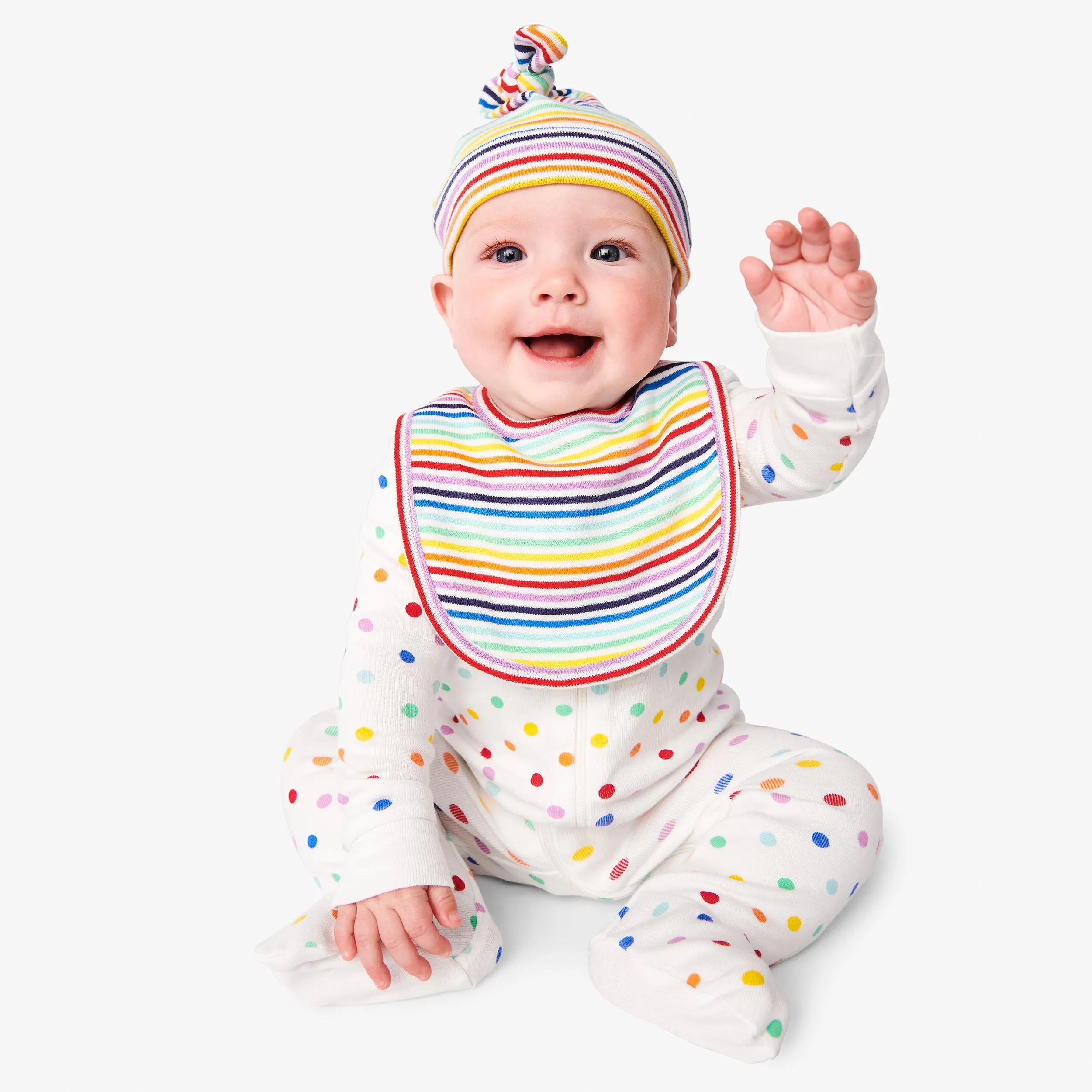 Clearance baby organic zip footie in mini rainbow dot