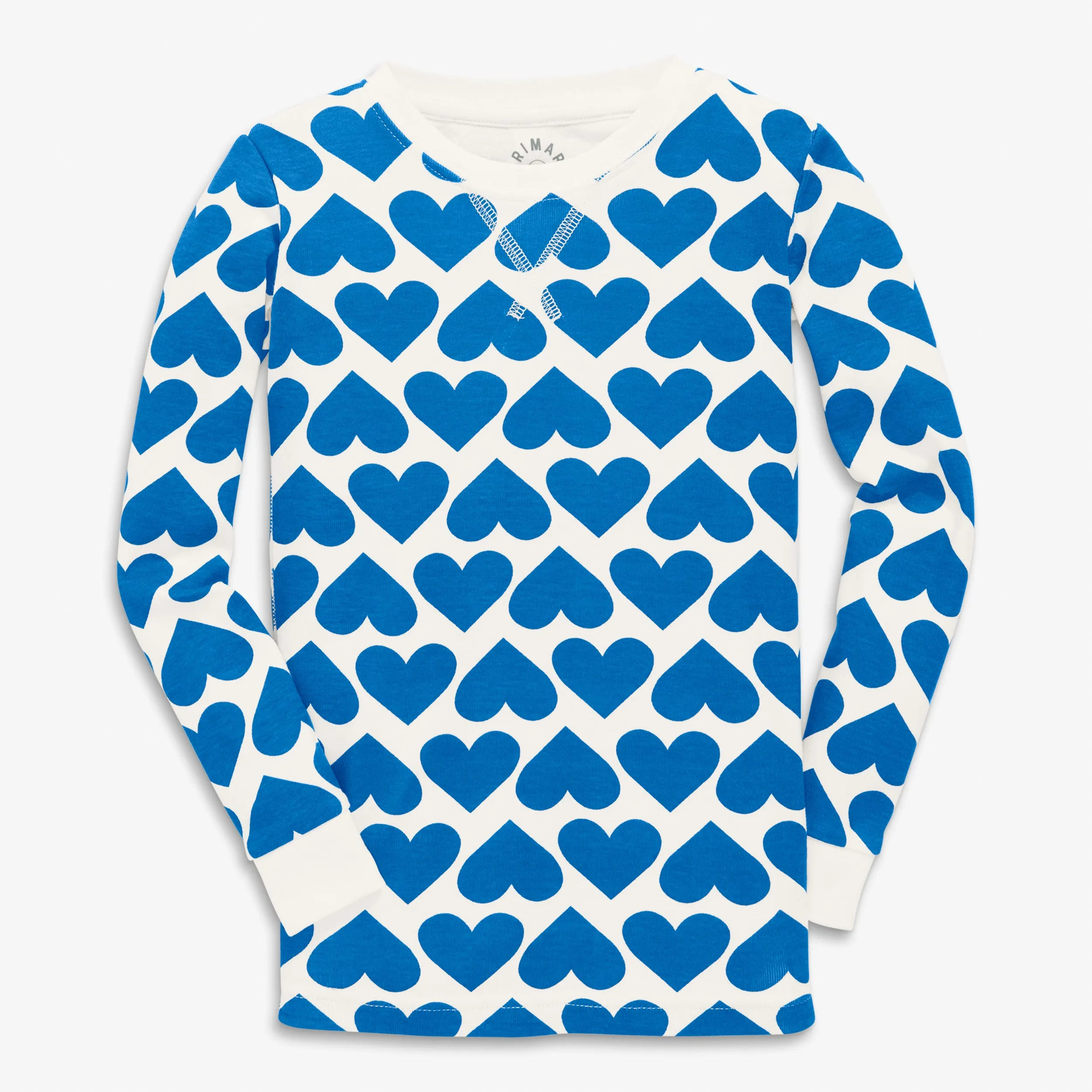 Clearance kids organic long sleeve pj top in bold blue heart