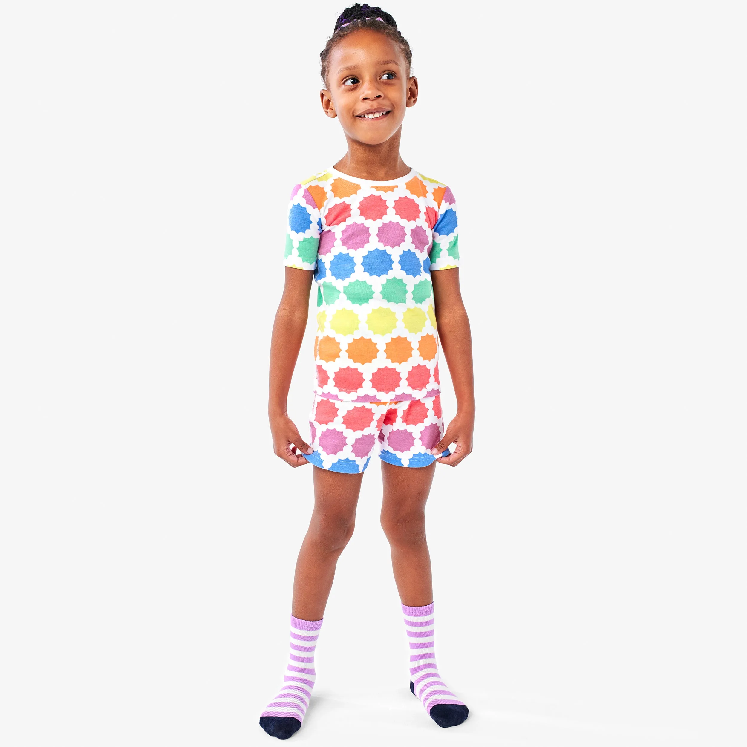 Clearance kids organic pj short in sunburst rainbow