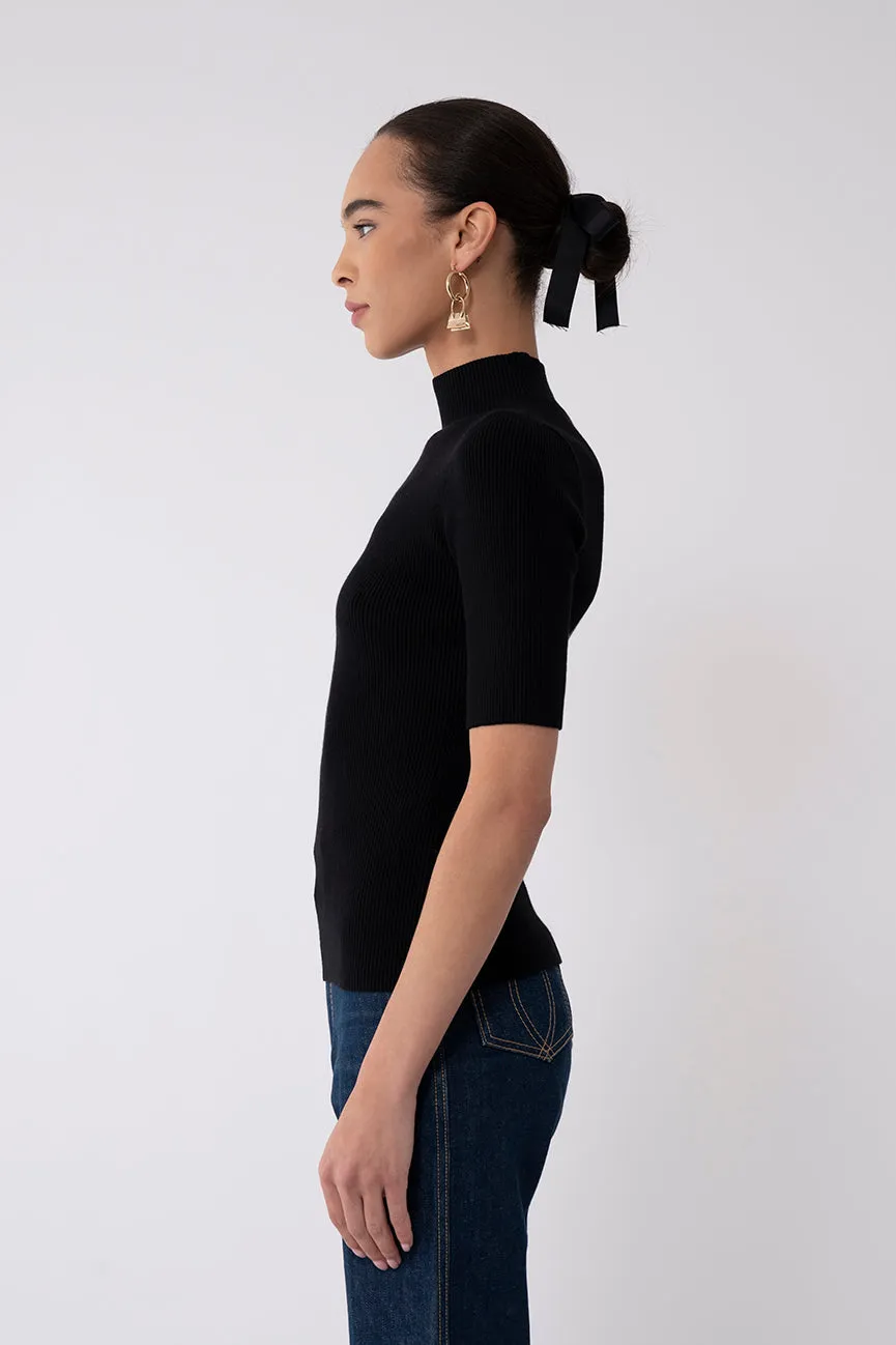 Coal Peachskin Short Sleeve Mock Neck