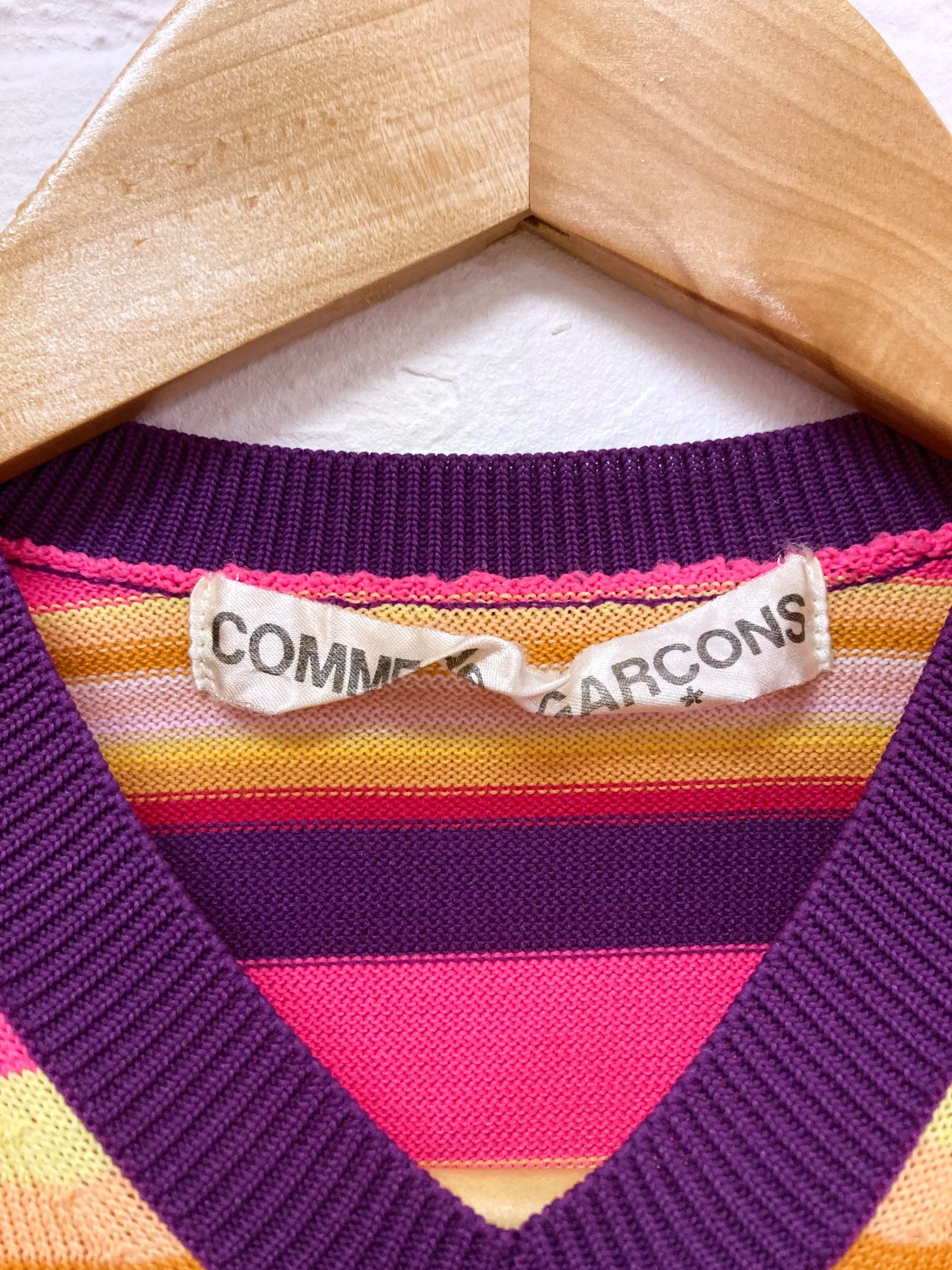 Comme des Garcons 1999 multicolour horizontal striped poly v neck sweater