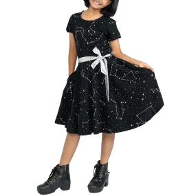 Constellations Glow-in-the-Dark Short Sleeve Kids Twirl Dress