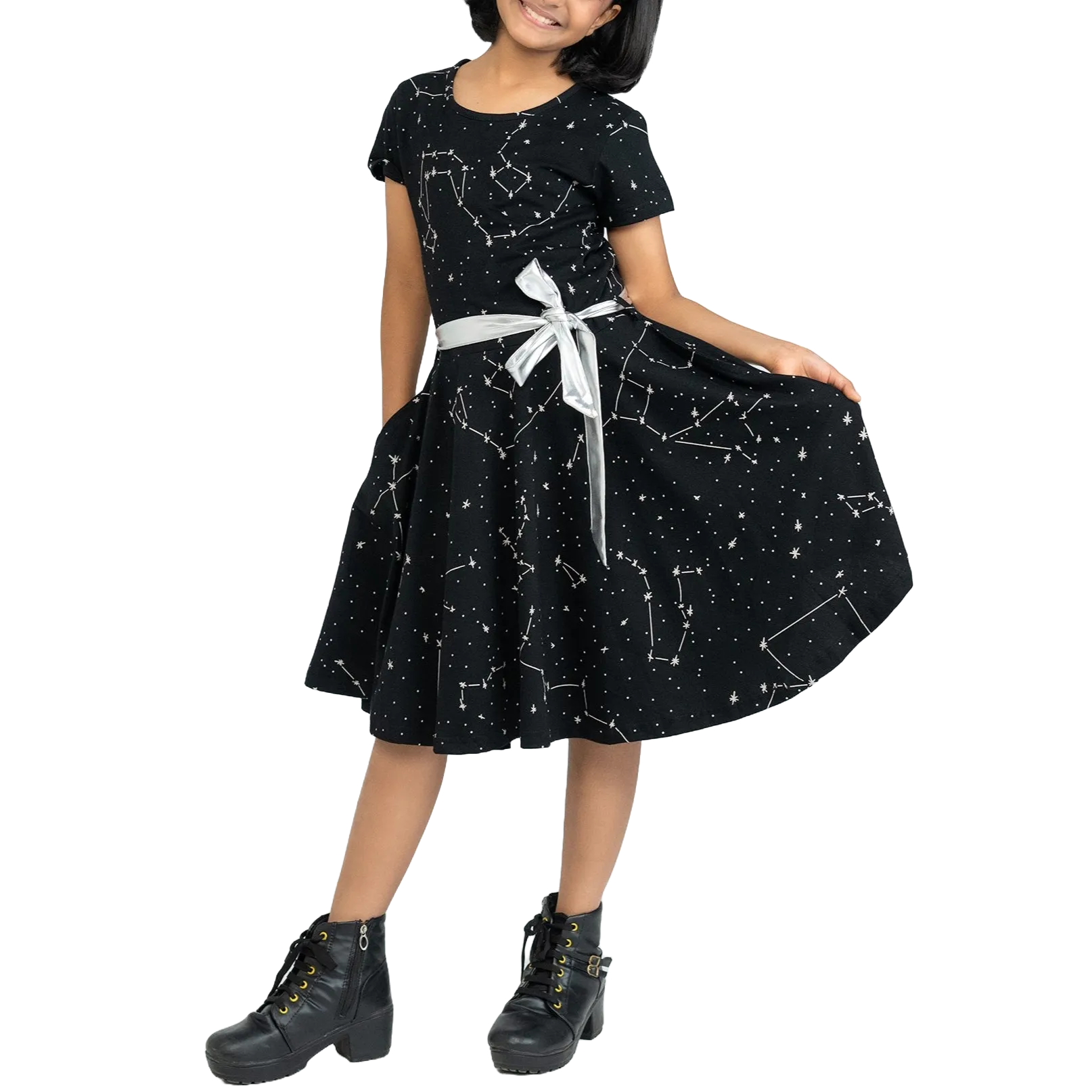 Constellations Glow-in-the-Dark Short Sleeve Kids Twirl Dress