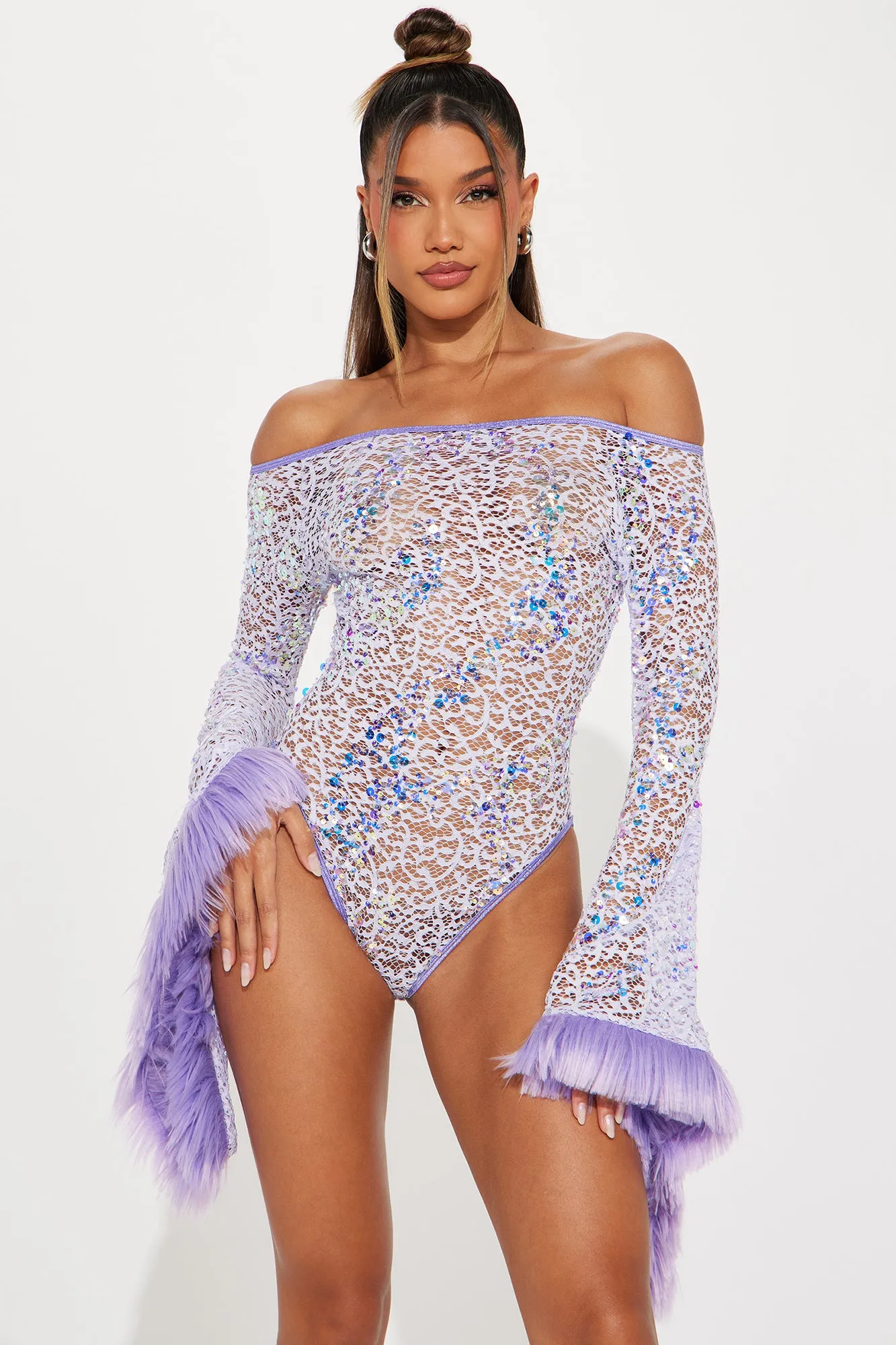 Dancing Queen Sequins Dance Bodysuit - Lavender