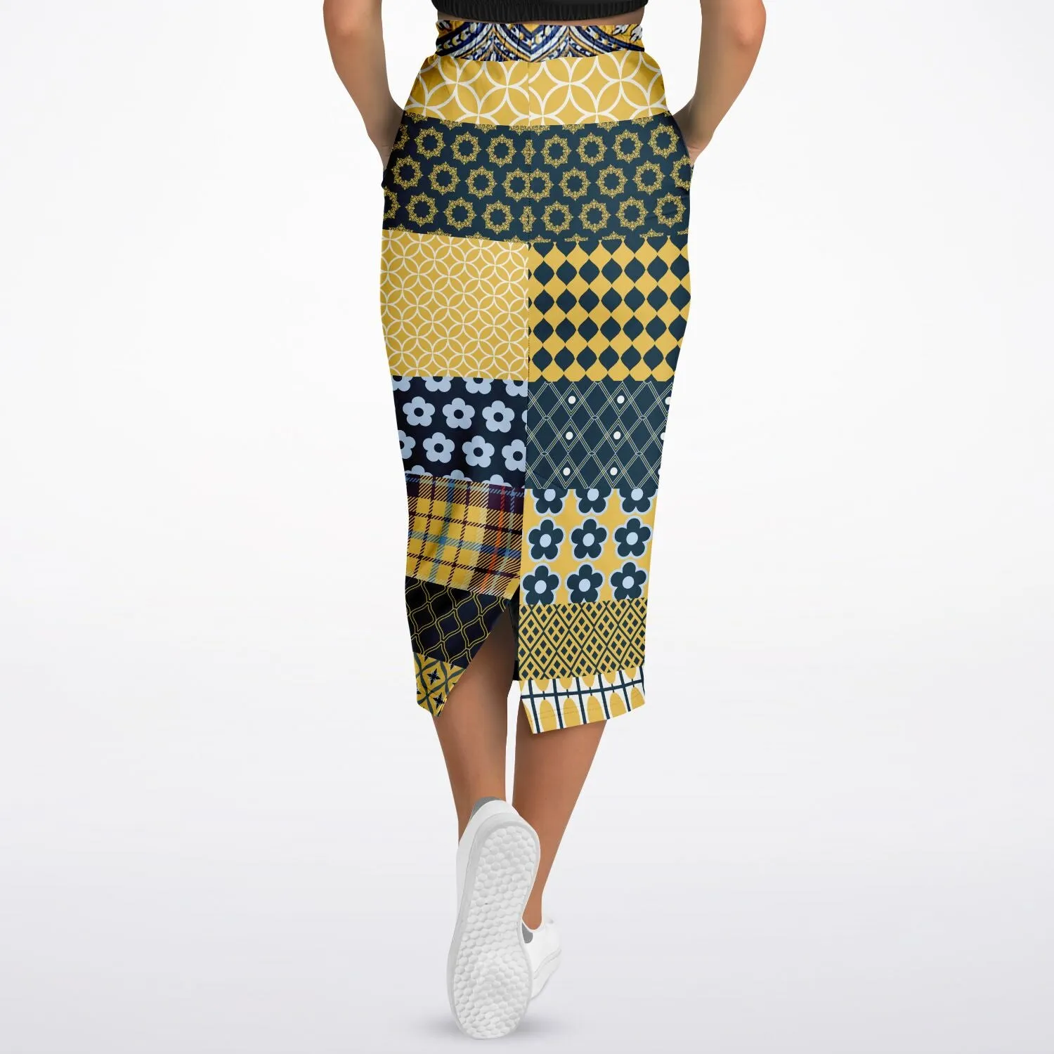 Dauphin Patchwork Stripe Eco-Poly Long Pocket Skirt