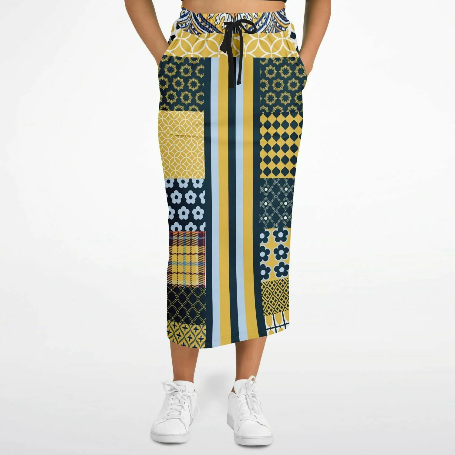 Dauphin Patchwork Stripe Eco-Poly Long Pocket Skirt