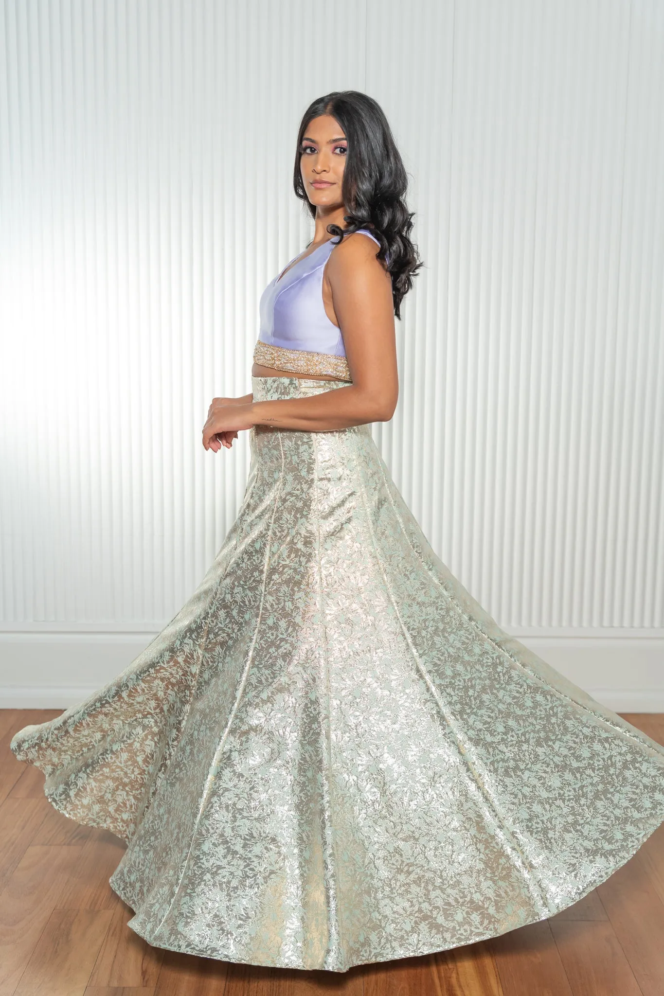 DIVYA Mint and Gold Lehenga Skirt (Ready-to-Ship)