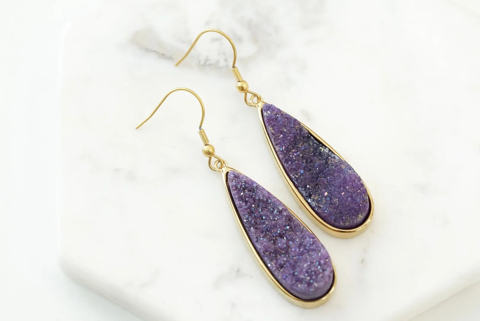 Druzy Collection - Royal Quartz Drop Earrings