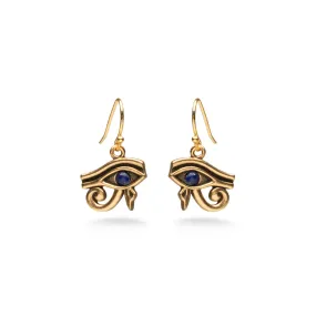 Eye of Horus with Lapis Earrings - Antique Gold Finish