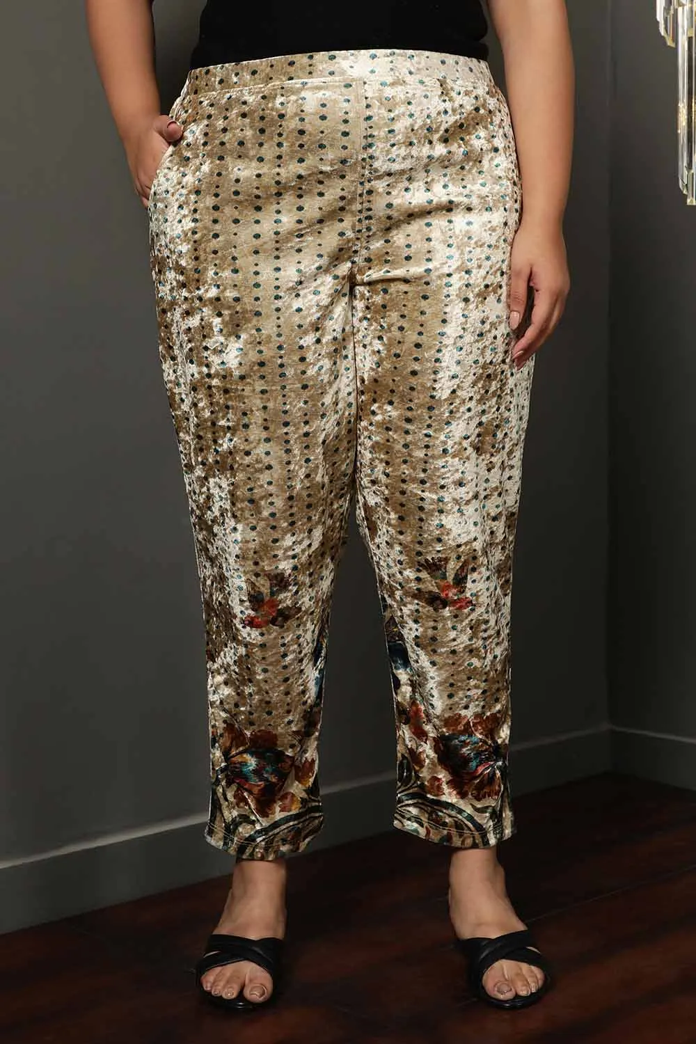 Floral Ethnic Print Velvet Pant