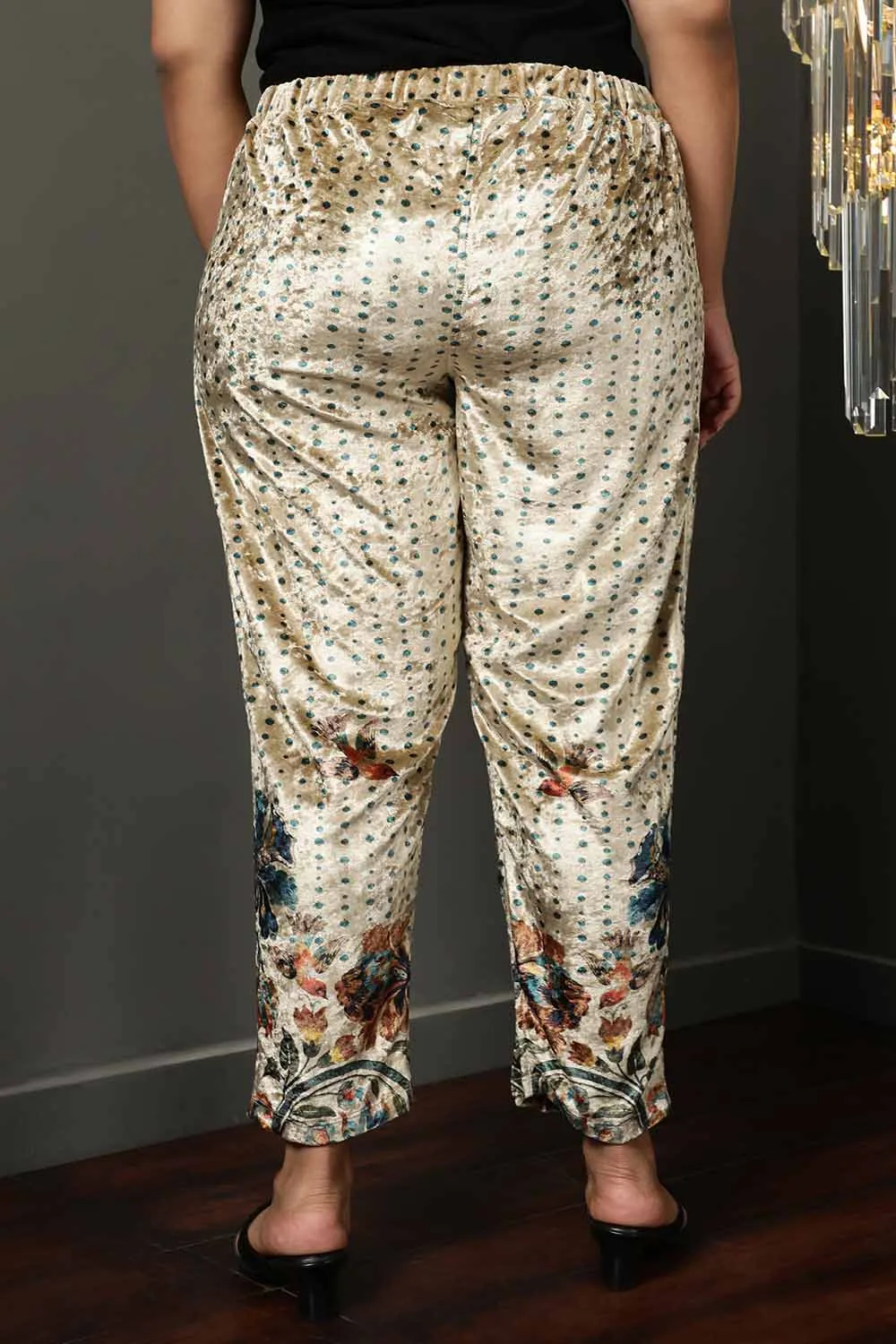 Floral Ethnic Print Velvet Pant