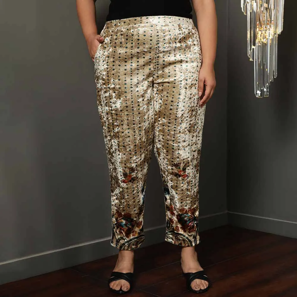 Floral Ethnic Print Velvet Pant