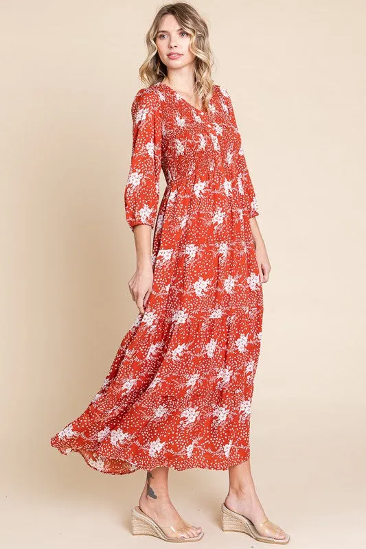 Georgia Rust & Floral Maxi Dress