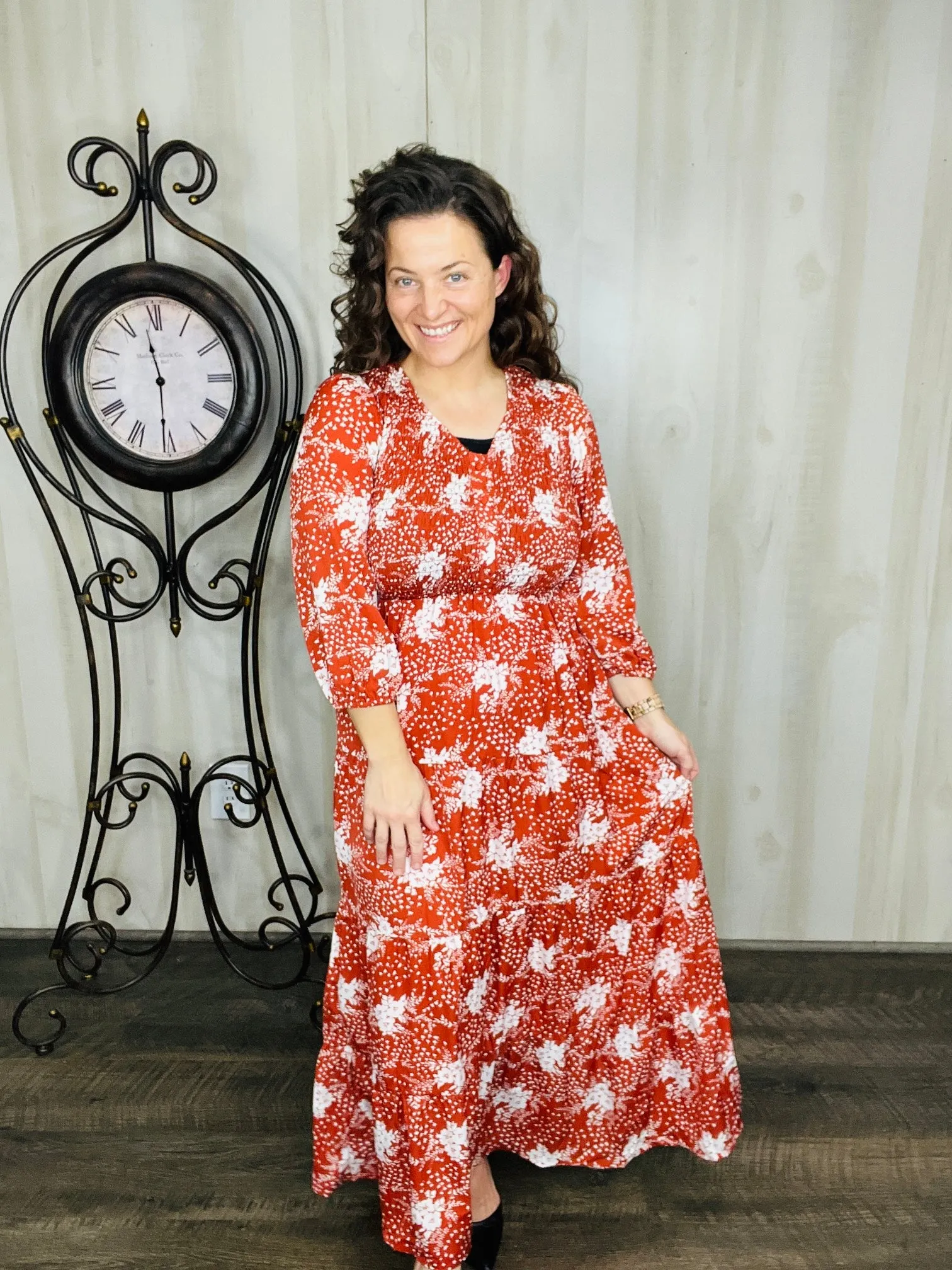 Georgia Rust & Floral Maxi Dress