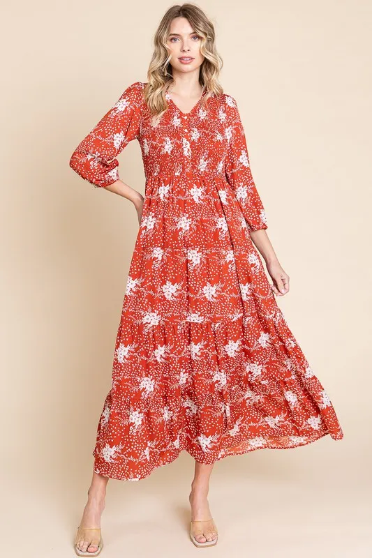 Georgia Rust & Floral Maxi Dress