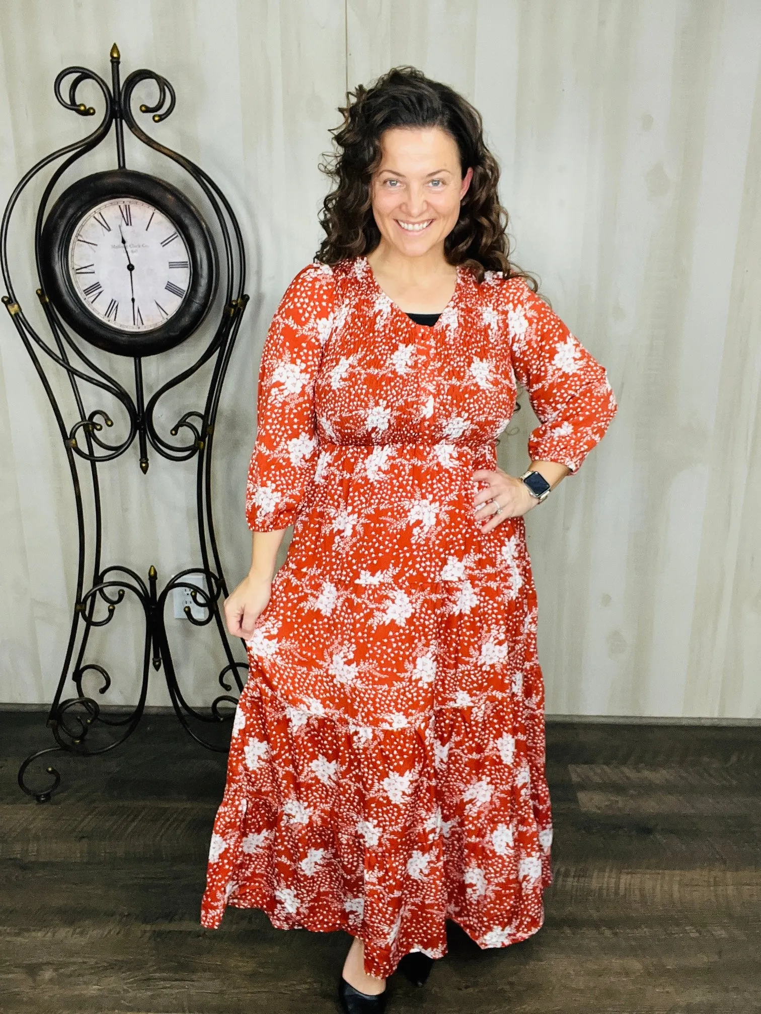 Georgia Rust & Floral Maxi Dress