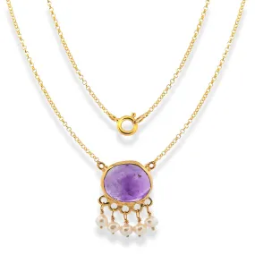 Handmade Short Gold Plated Silver Chain Necklace With Amethyst & Pearls