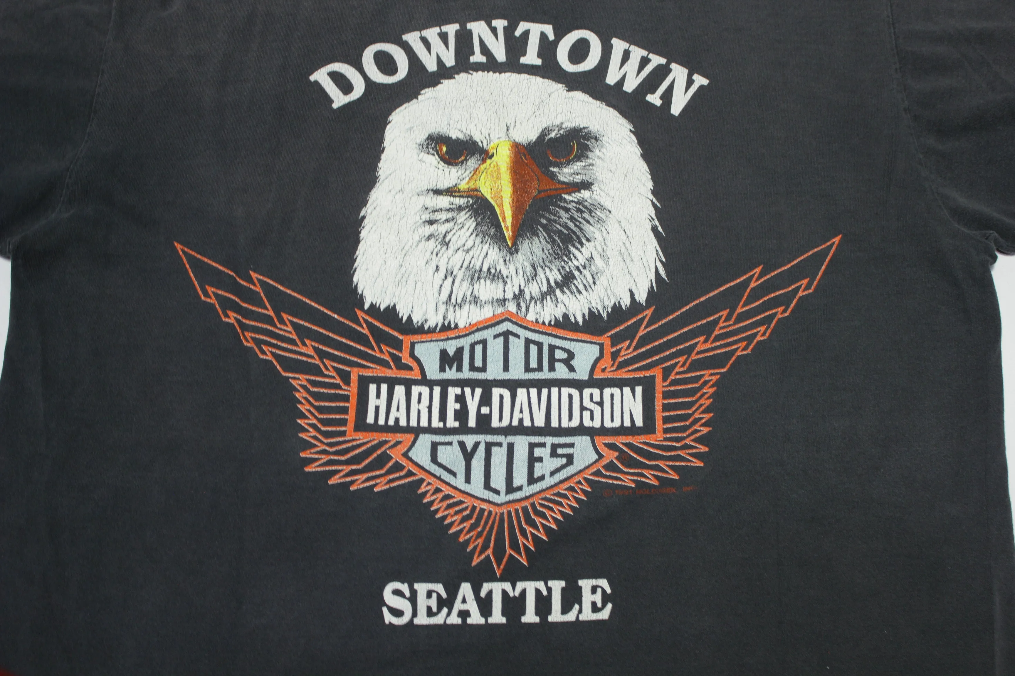 Harley Davidson Motorcycles Vintage 1990 Downtown Seattle Eagle Single Stitch T-Shirt