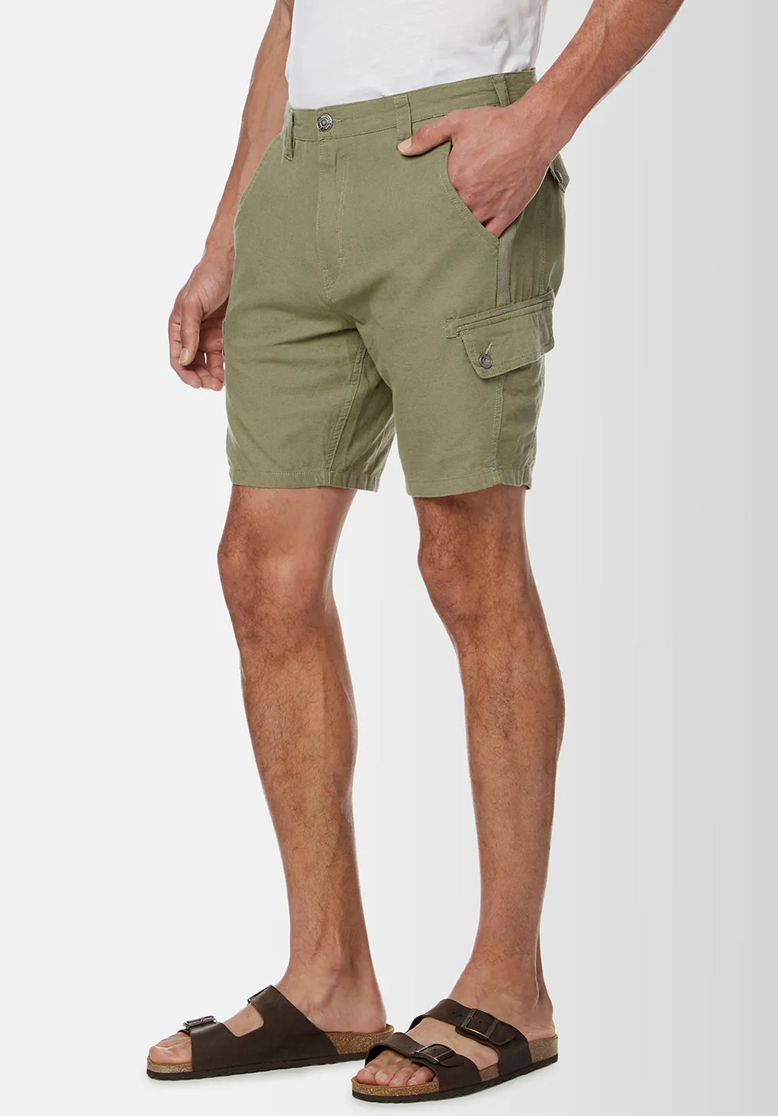 Havane Men's Linen Twill Shorts in Army Green - BM23967