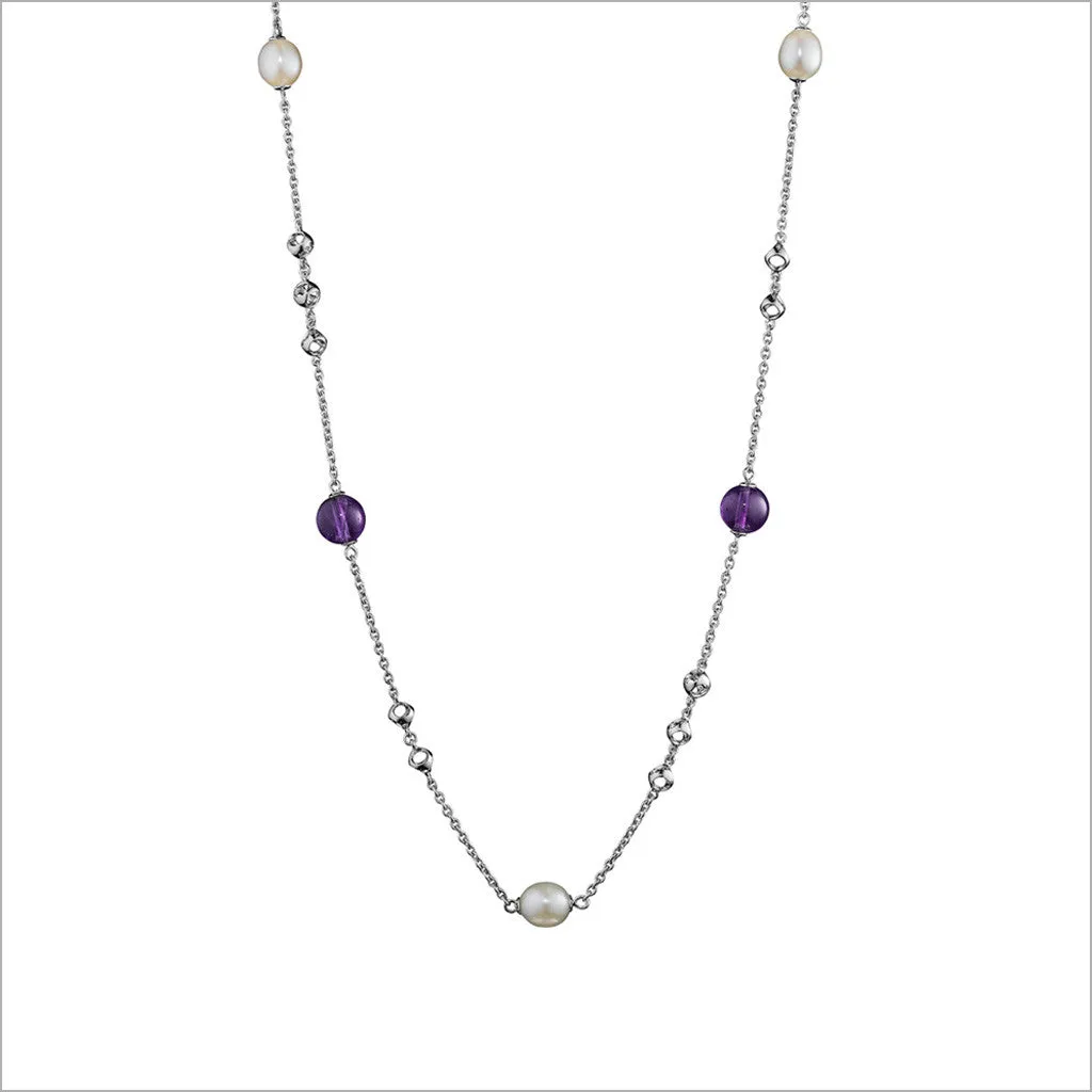 Icona Amethyst & Pearl 32 Necklace in Sterling Silver