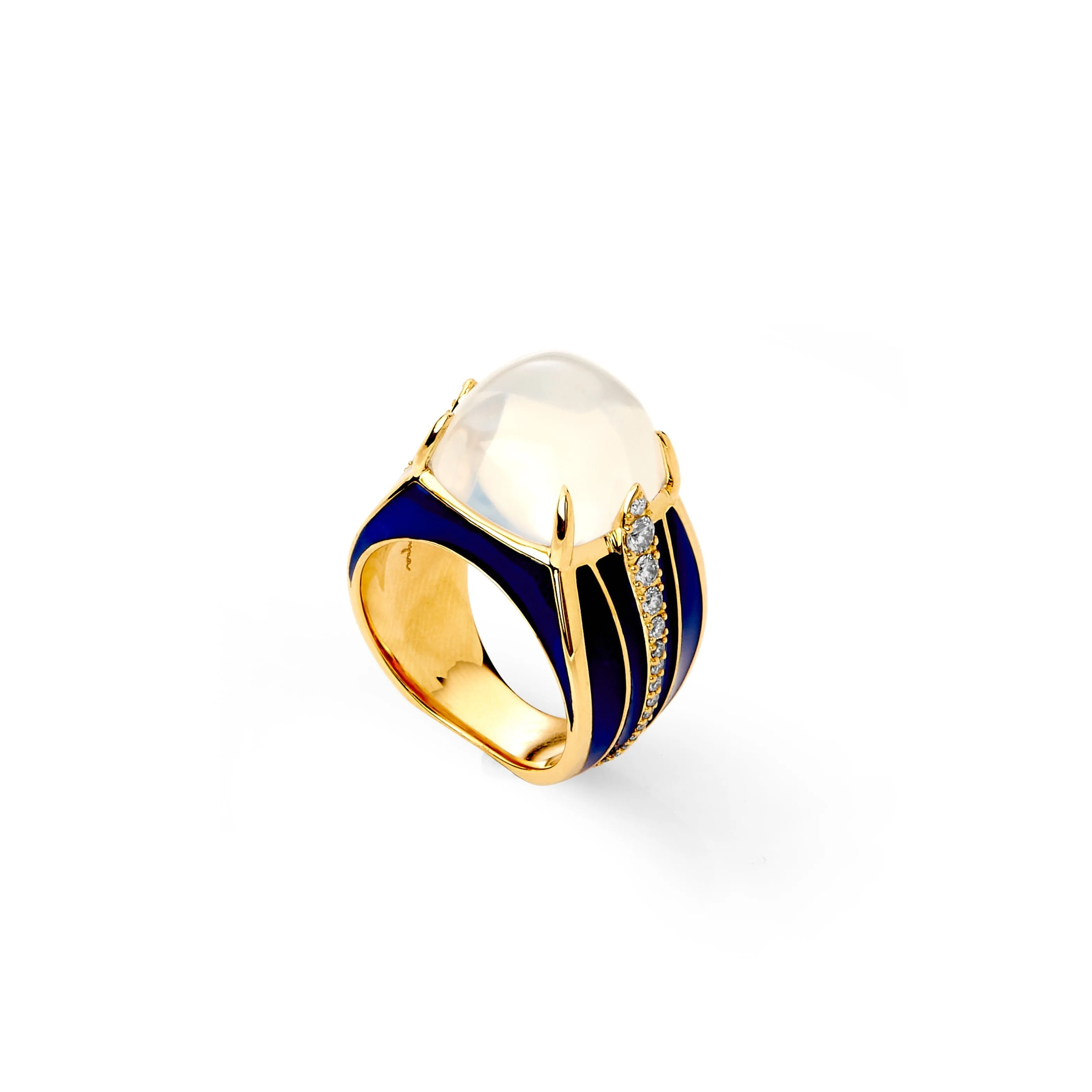 Jardin Moon Quartz & Enamel Leaf Wraparound Ring