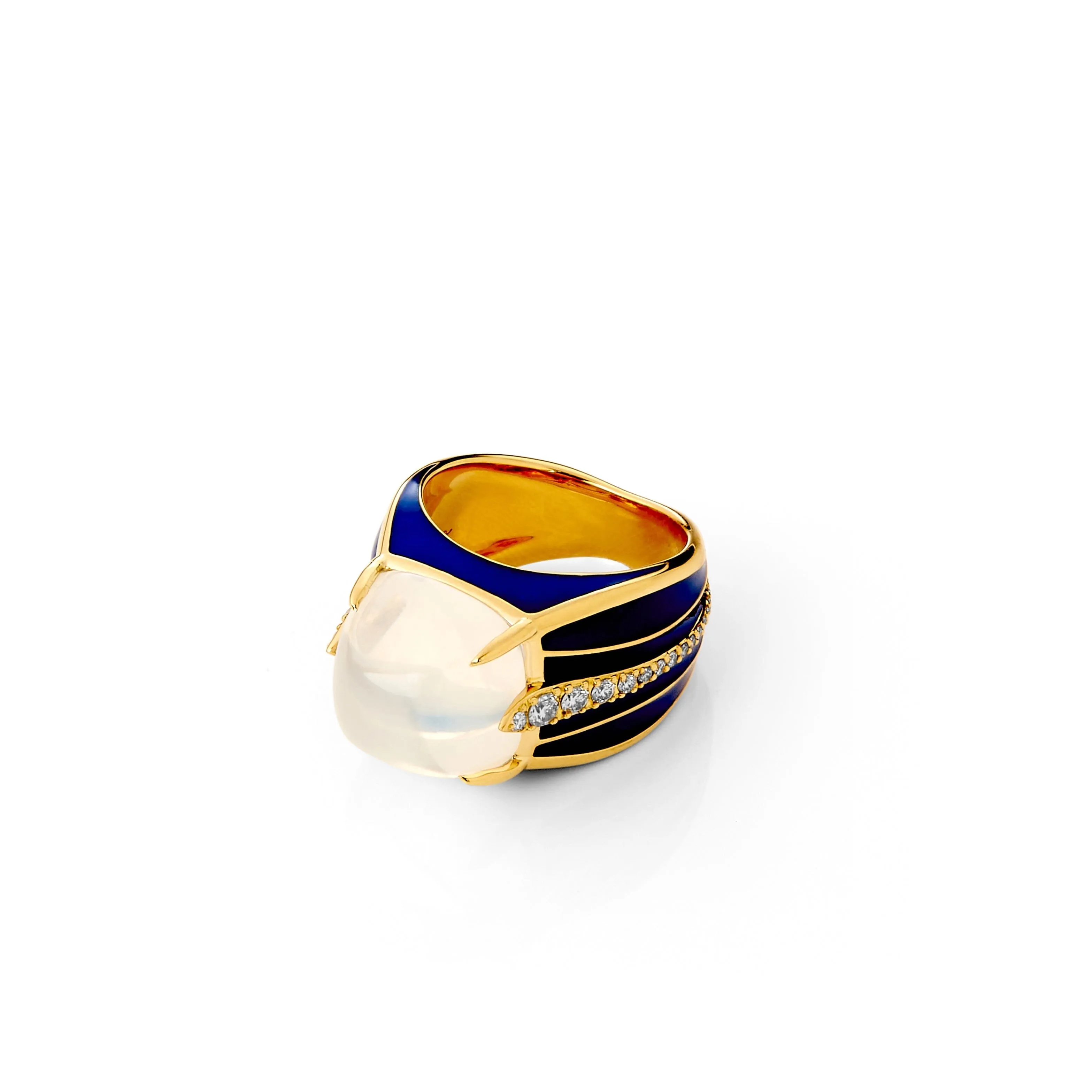 Jardin Moon Quartz & Enamel Leaf Wraparound Ring