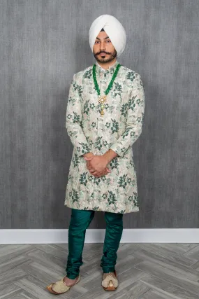 JEEVAT Mint and Green Sherwani Jacket (Ready-to-Ship)