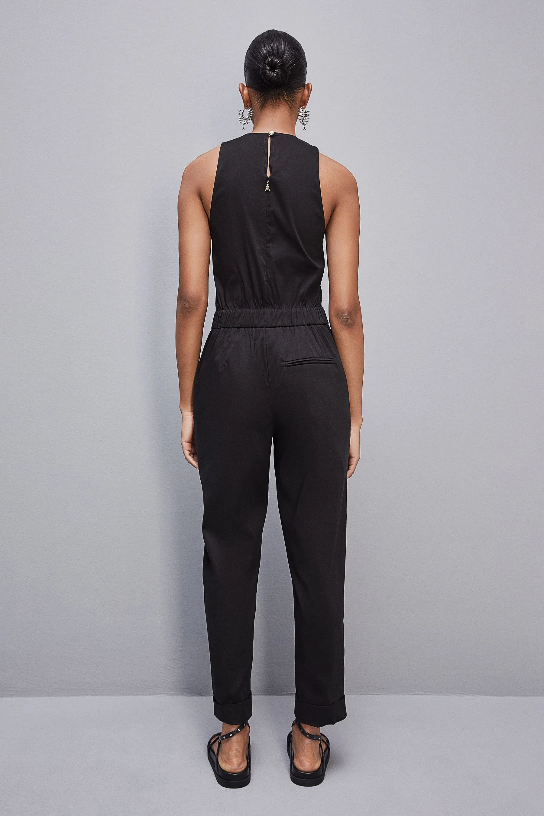 Long jumpsuit in stretch cotton-blend poplin