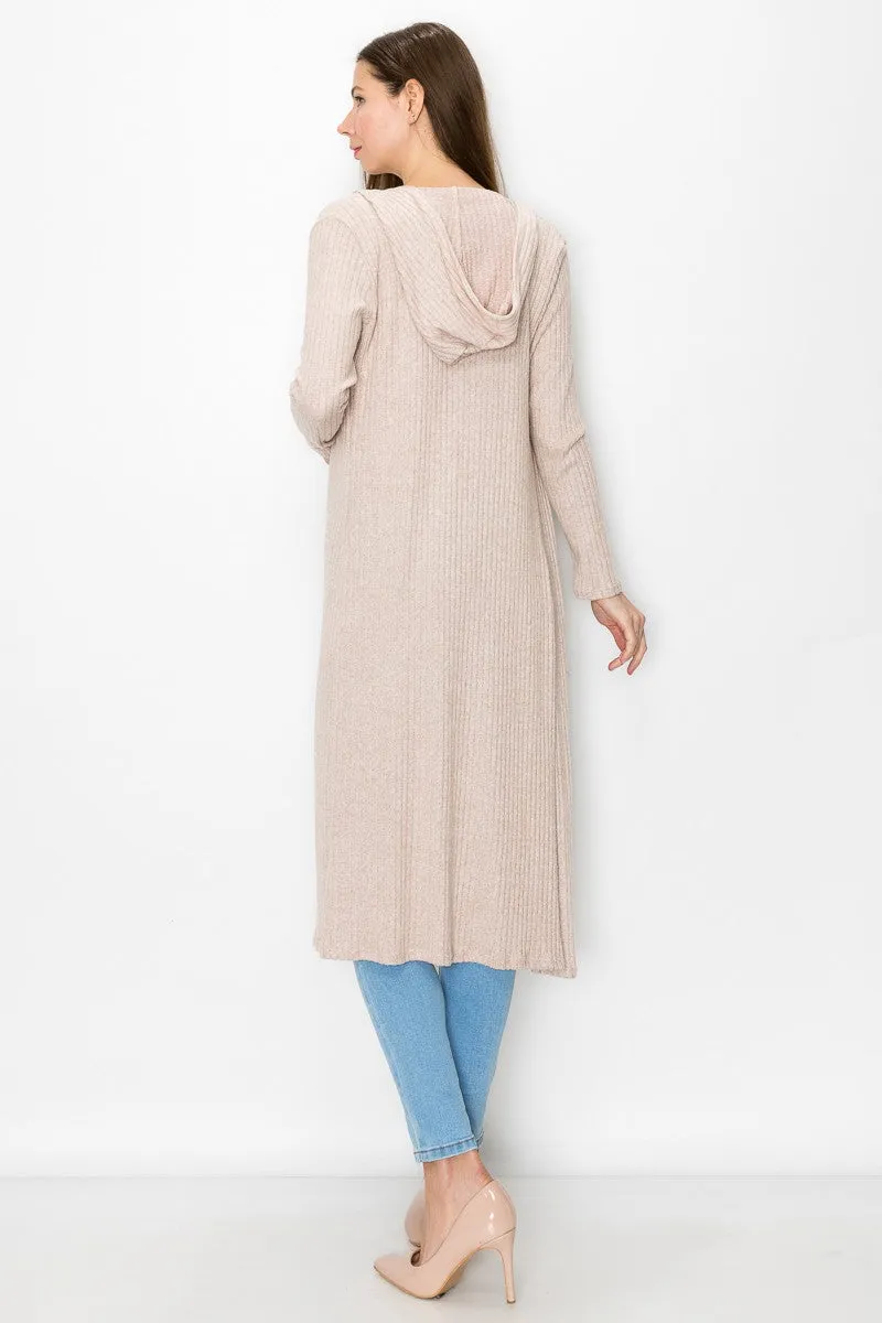 Long Sleeve Hooded Light Cardigan Beige