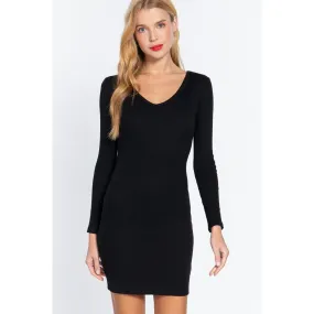 Long Slv V-neck Mini Rib Dress