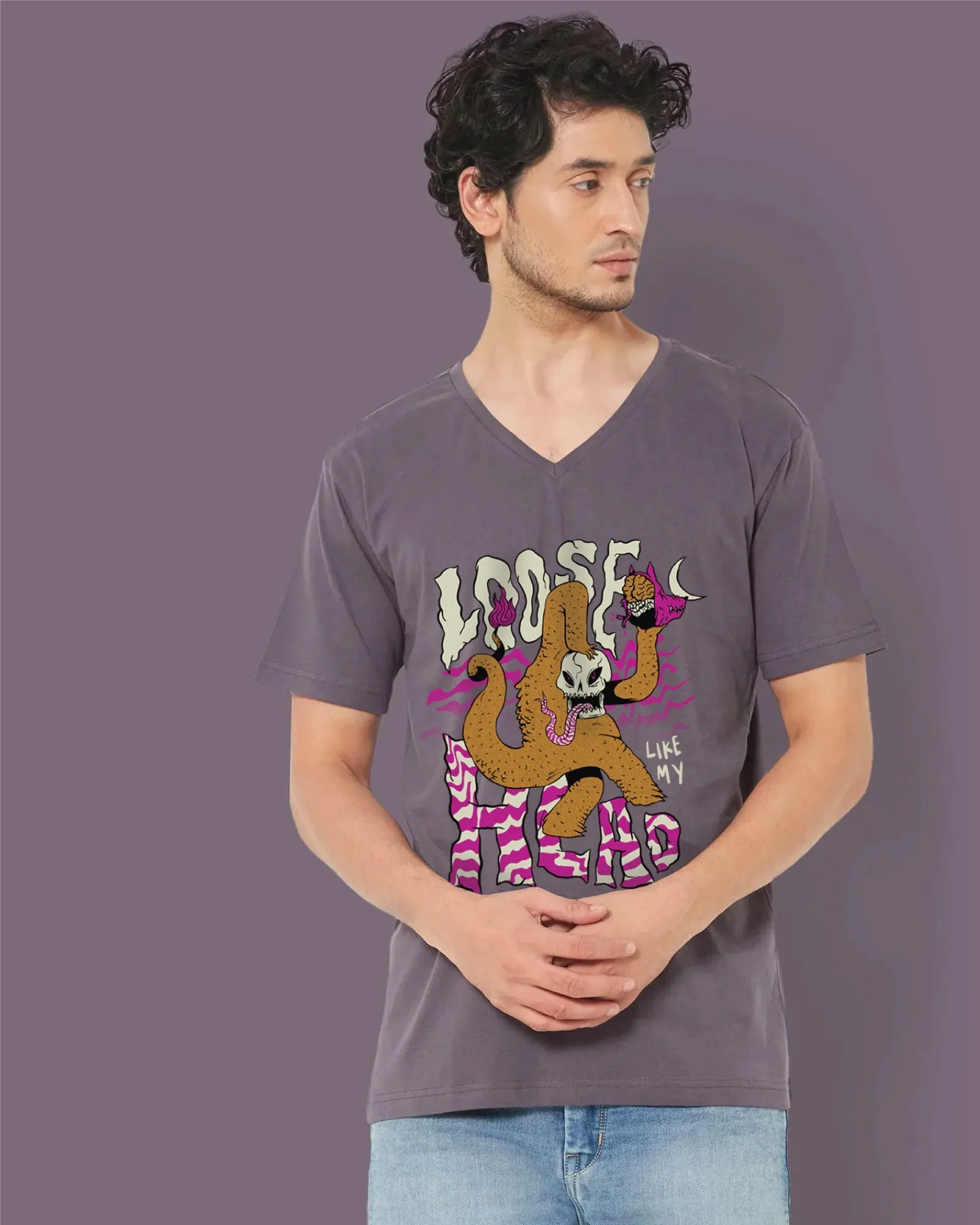 Loose Head Dragon V Neck: Steel Grey