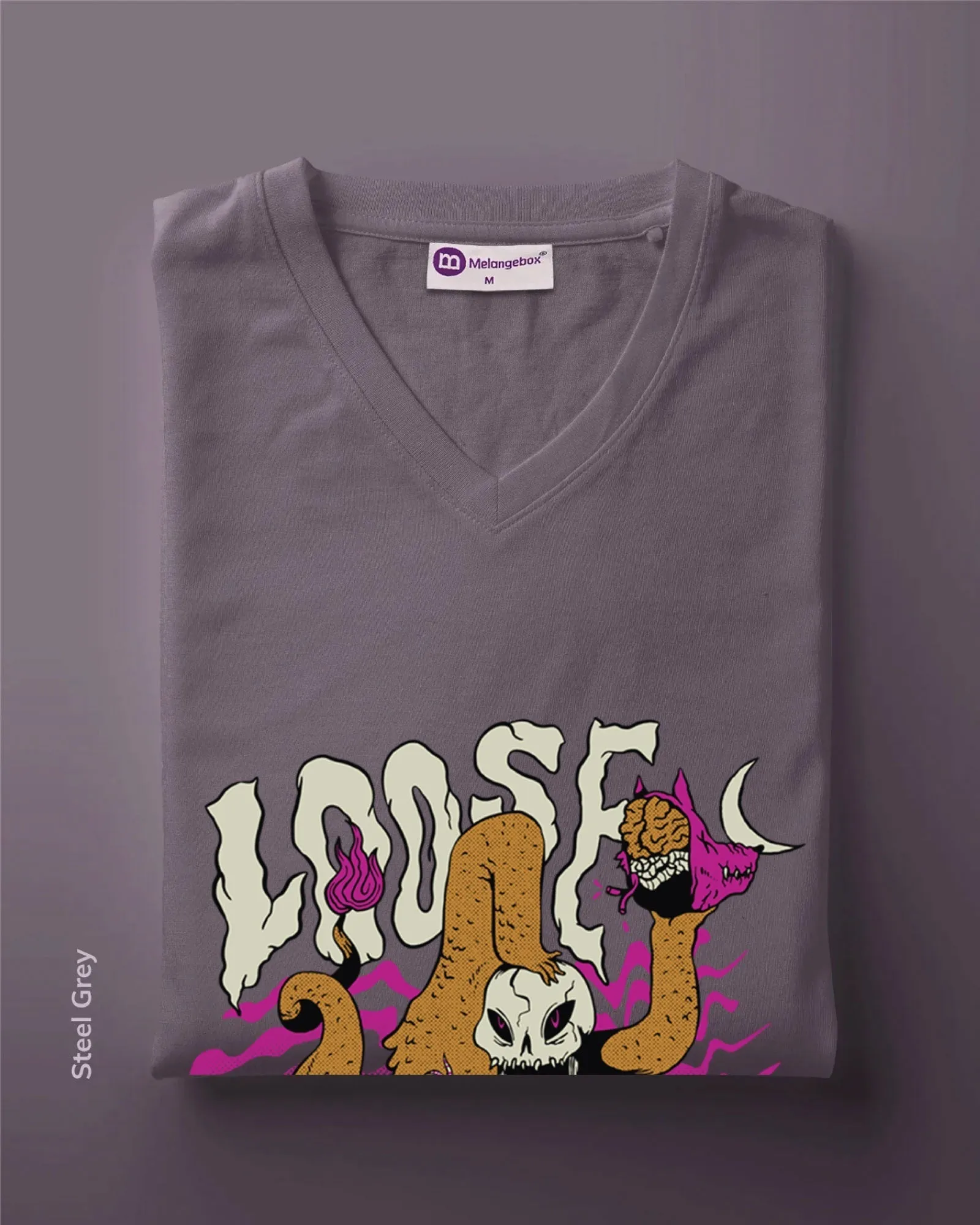 Loose Head Dragon V Neck: Steel Grey