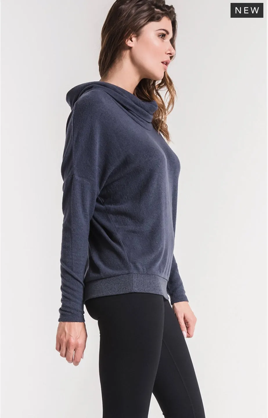 Marled Cowl Neck Sweater in Indigo Denim