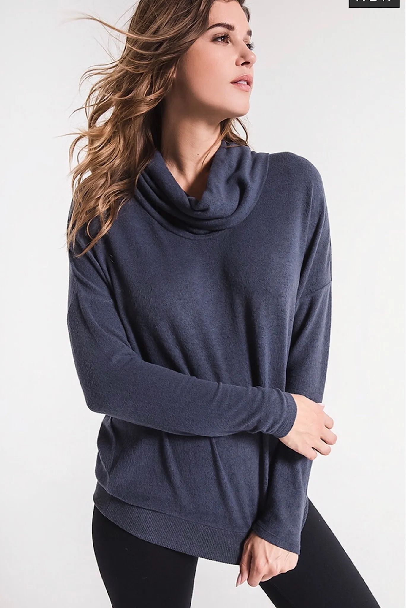 Marled Cowl Neck Sweater in Indigo Denim