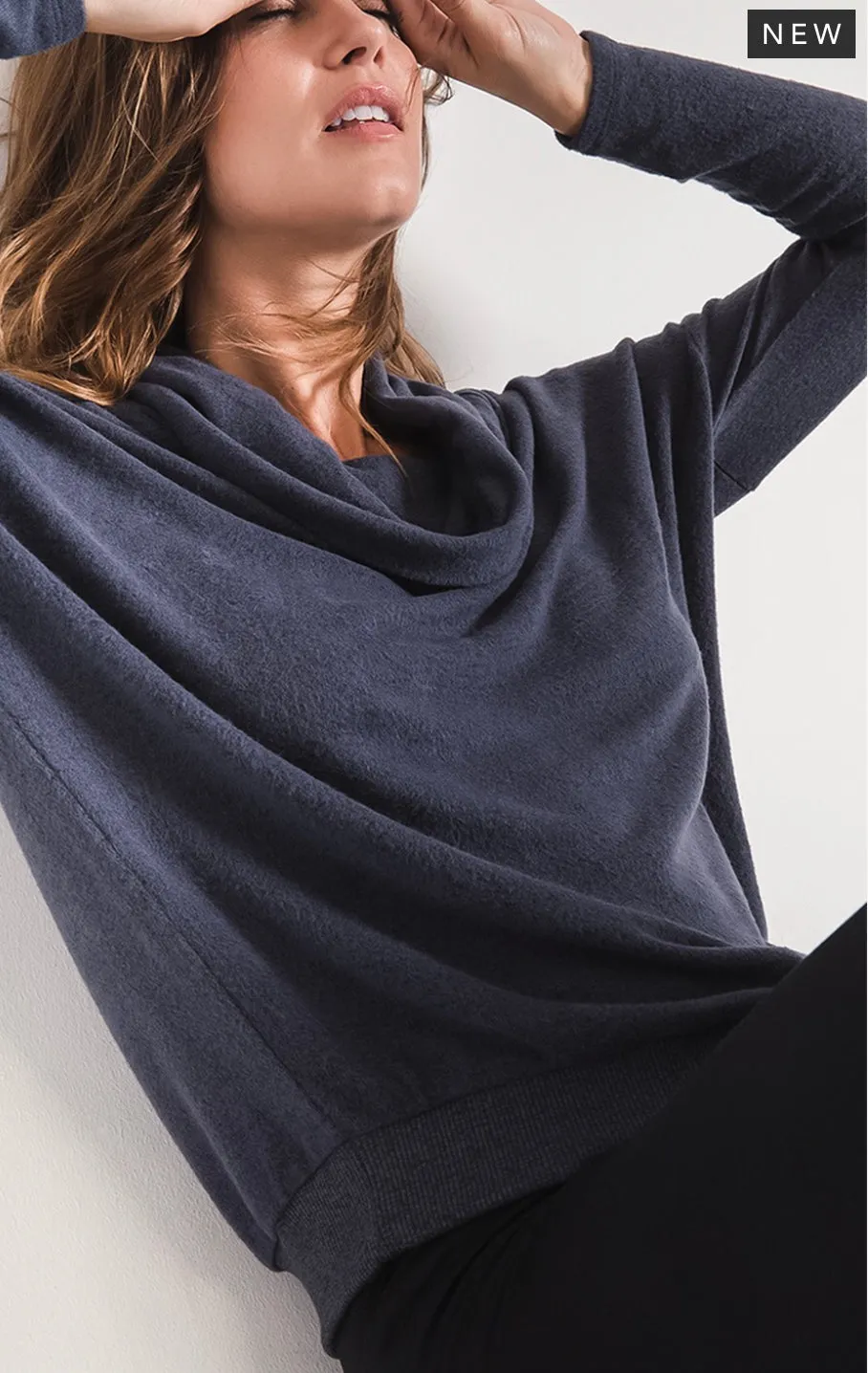 Marled Cowl Neck Sweater in Indigo Denim