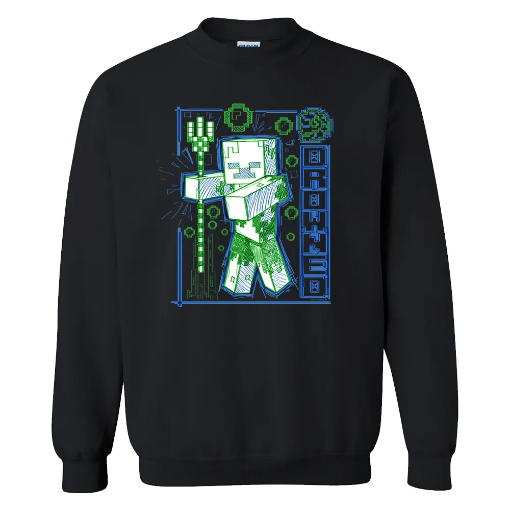 Minecraft Acid Sketch Drowned Fleece Crewneck Sweatshirt