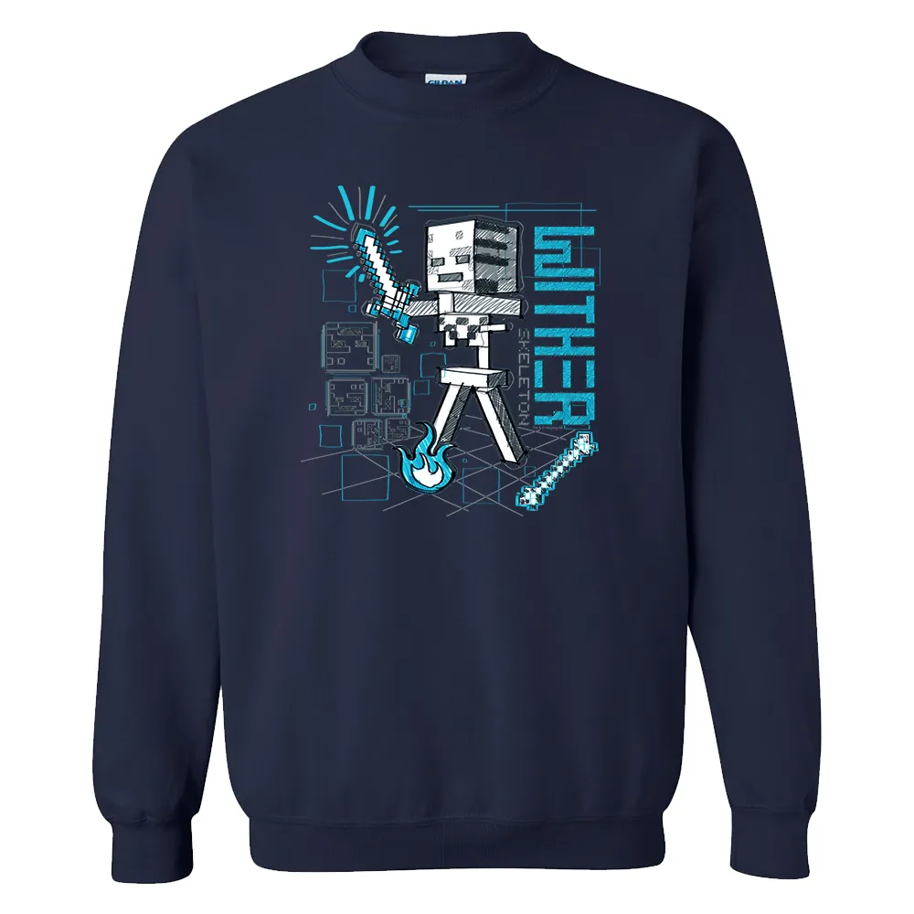 Minecraft Acid Sketch Wither Skeleton Fleece Crewneck Sweatshirt