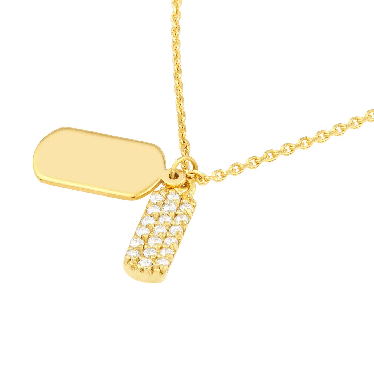 Mini Double Dog Tag with Diamonds Necklace