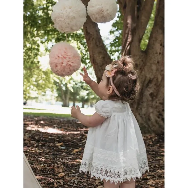 Miss Rose Sister Violet Heirloom Silk Baby Dress in Cream