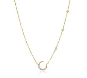 Moon Necklace with Diamond Stations in Yellow Gold