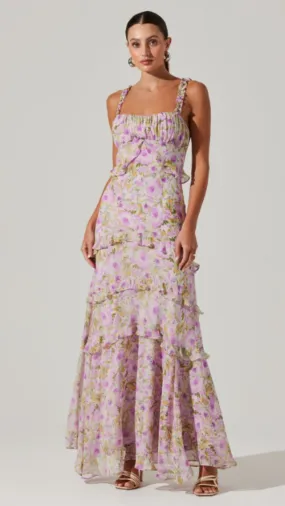 Olina Floral Ruffle Maxi - Purple Floral