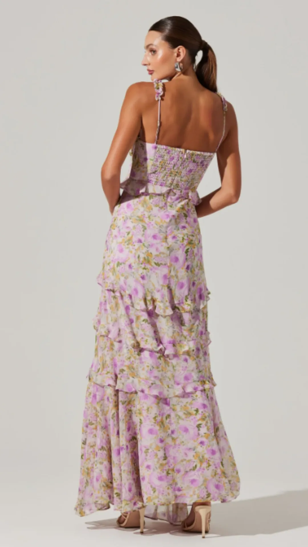 Olina Floral Ruffle Maxi - Purple Floral