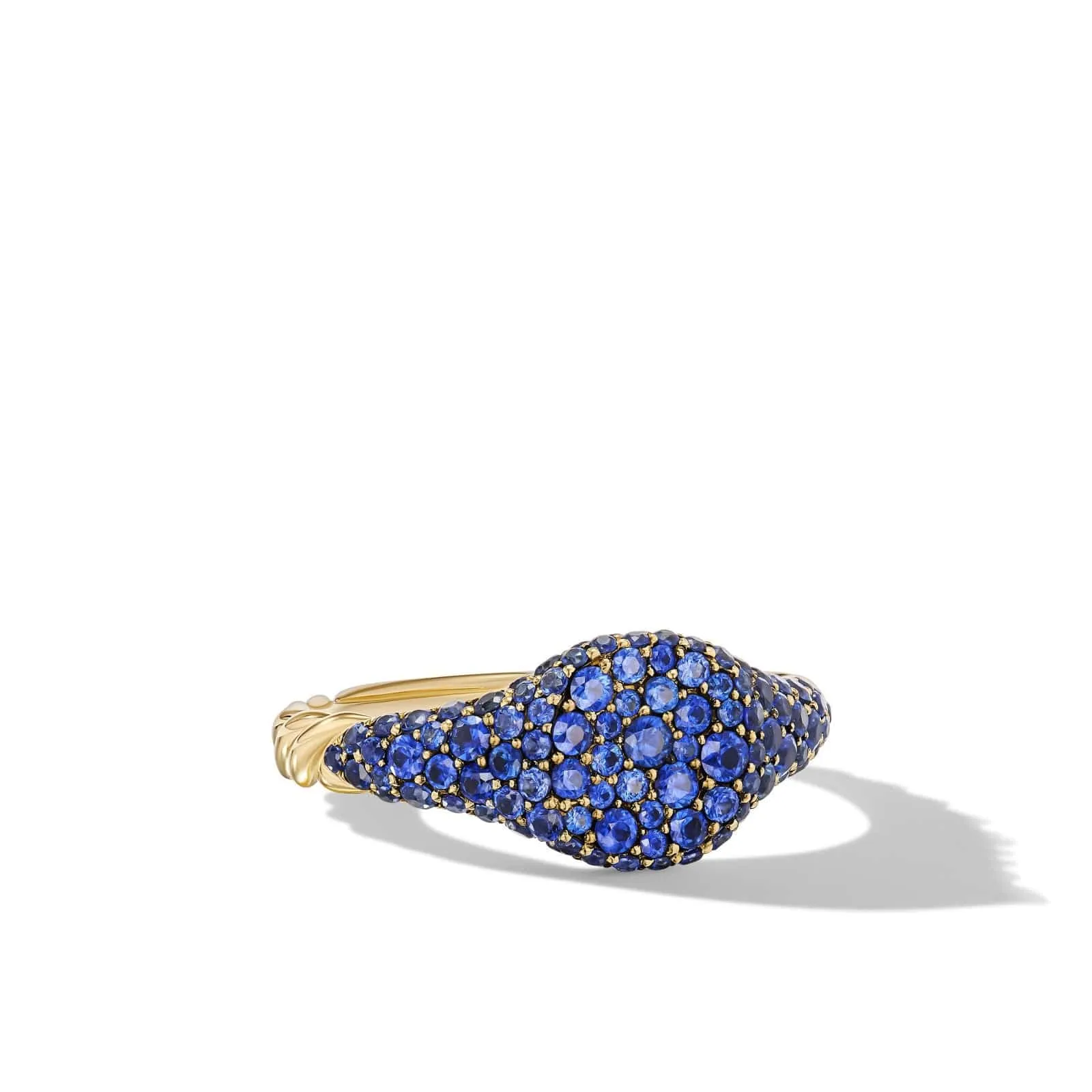 Petite Pavé Pinky Ring in 18K Yellow Gold with Sapphires, 7mm