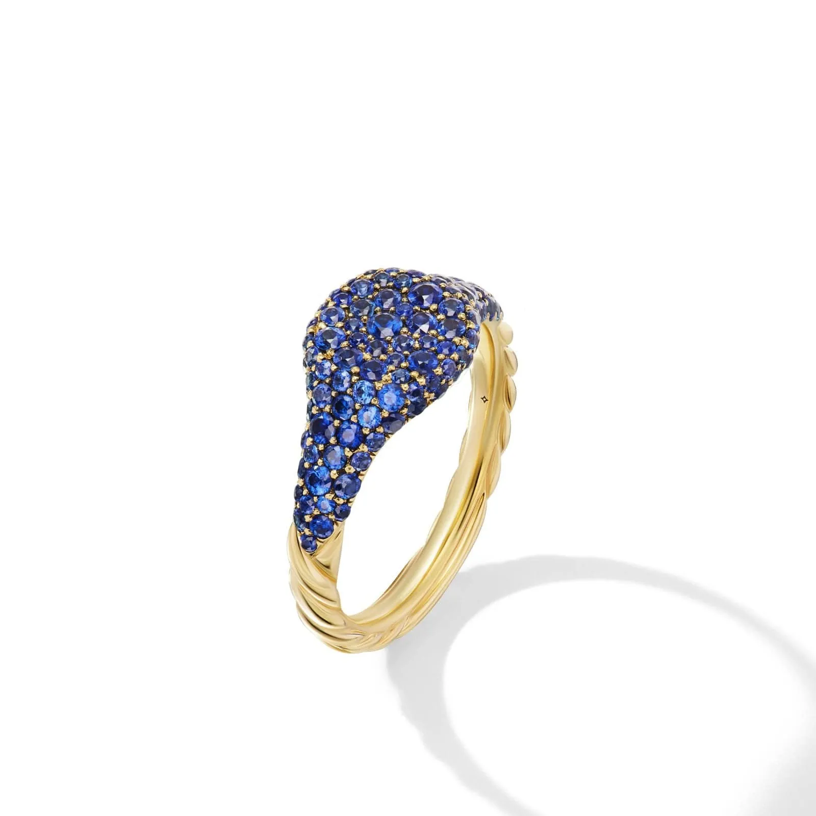 Petite Pavé Pinky Ring in 18K Yellow Gold with Sapphires, 7mm