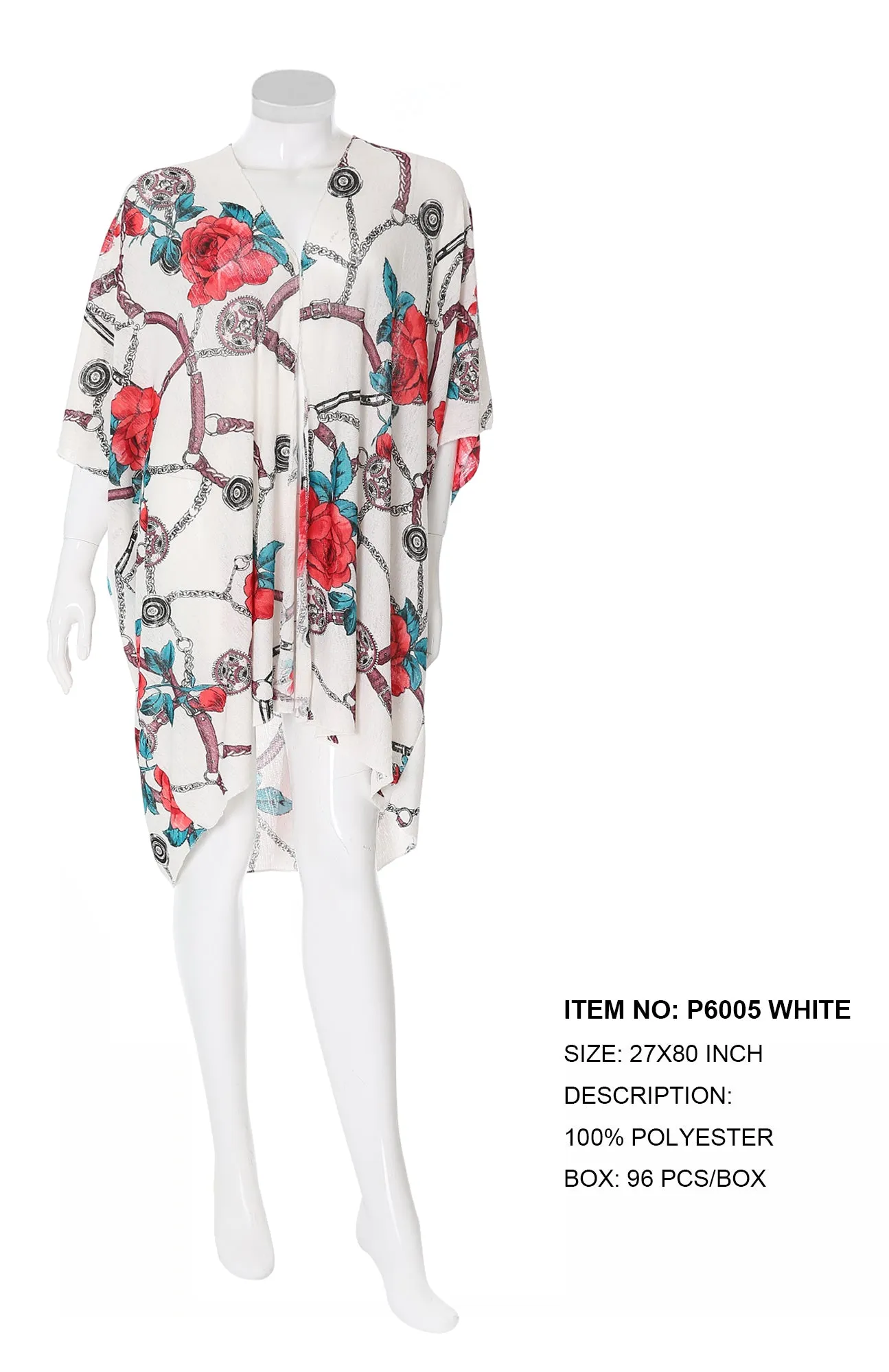 Rose Print Mesh Wrap-White