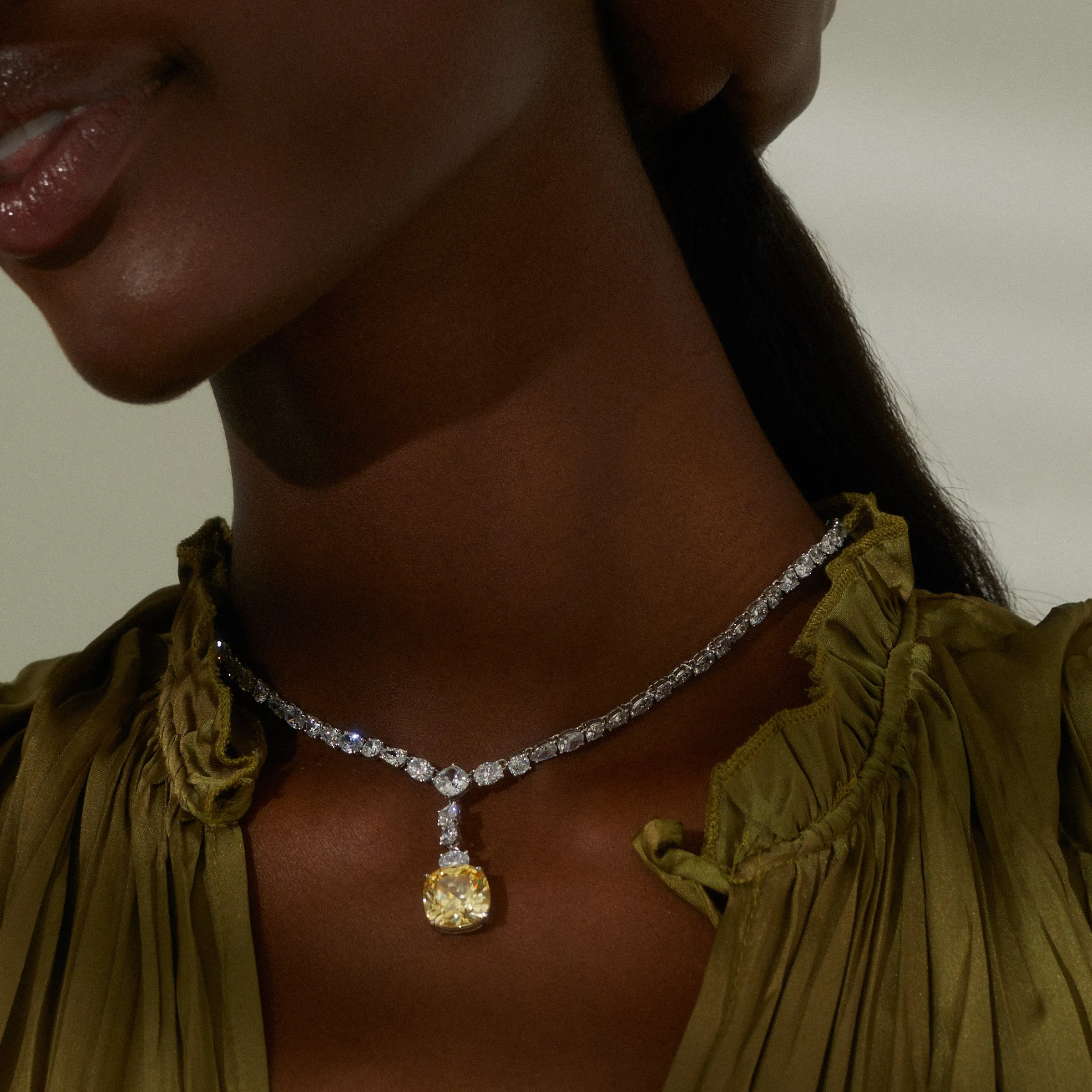 SOLEIL YELLOW CZ DRAMA STATEMENT Y NECKLACE