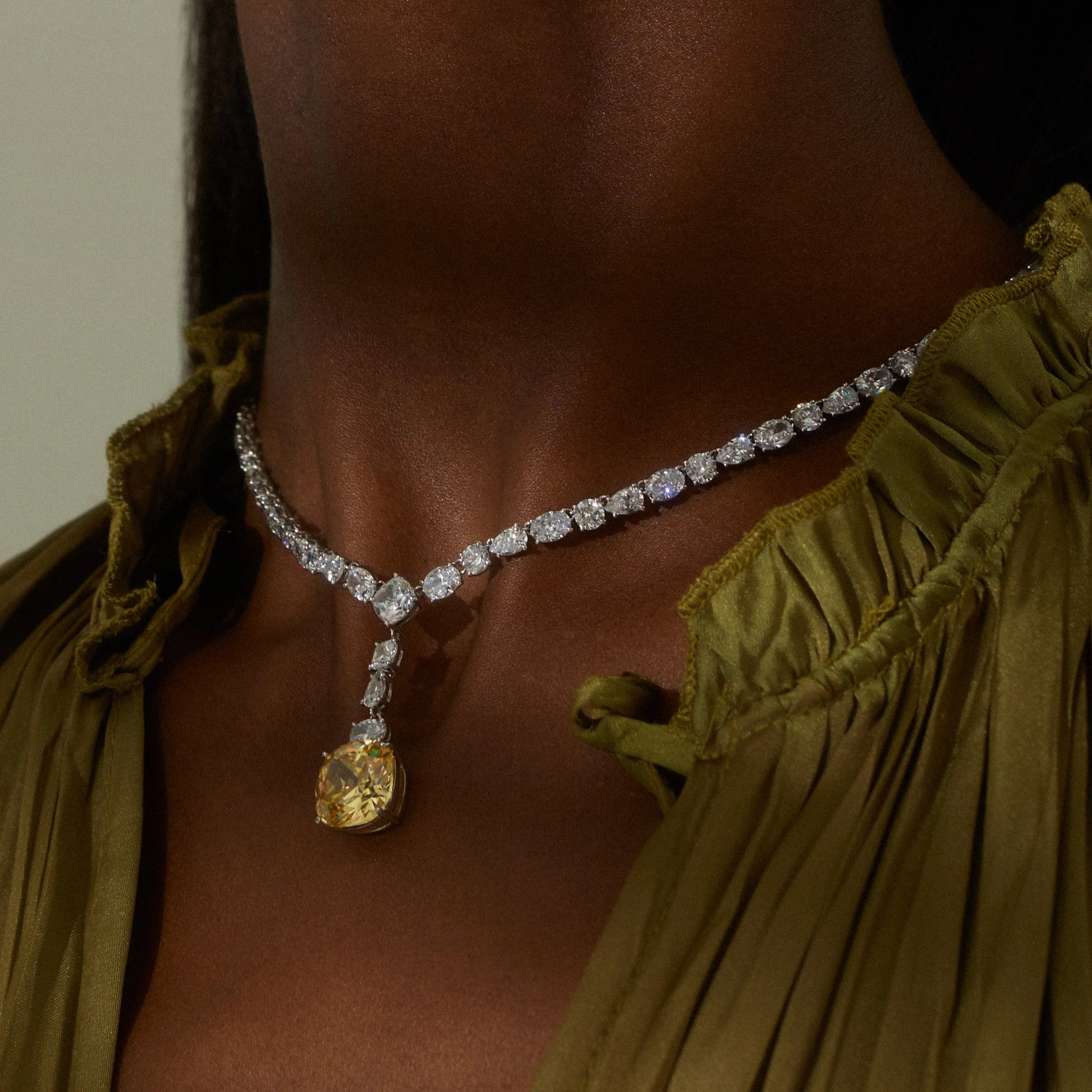 SOLEIL YELLOW CZ DRAMA STATEMENT Y NECKLACE